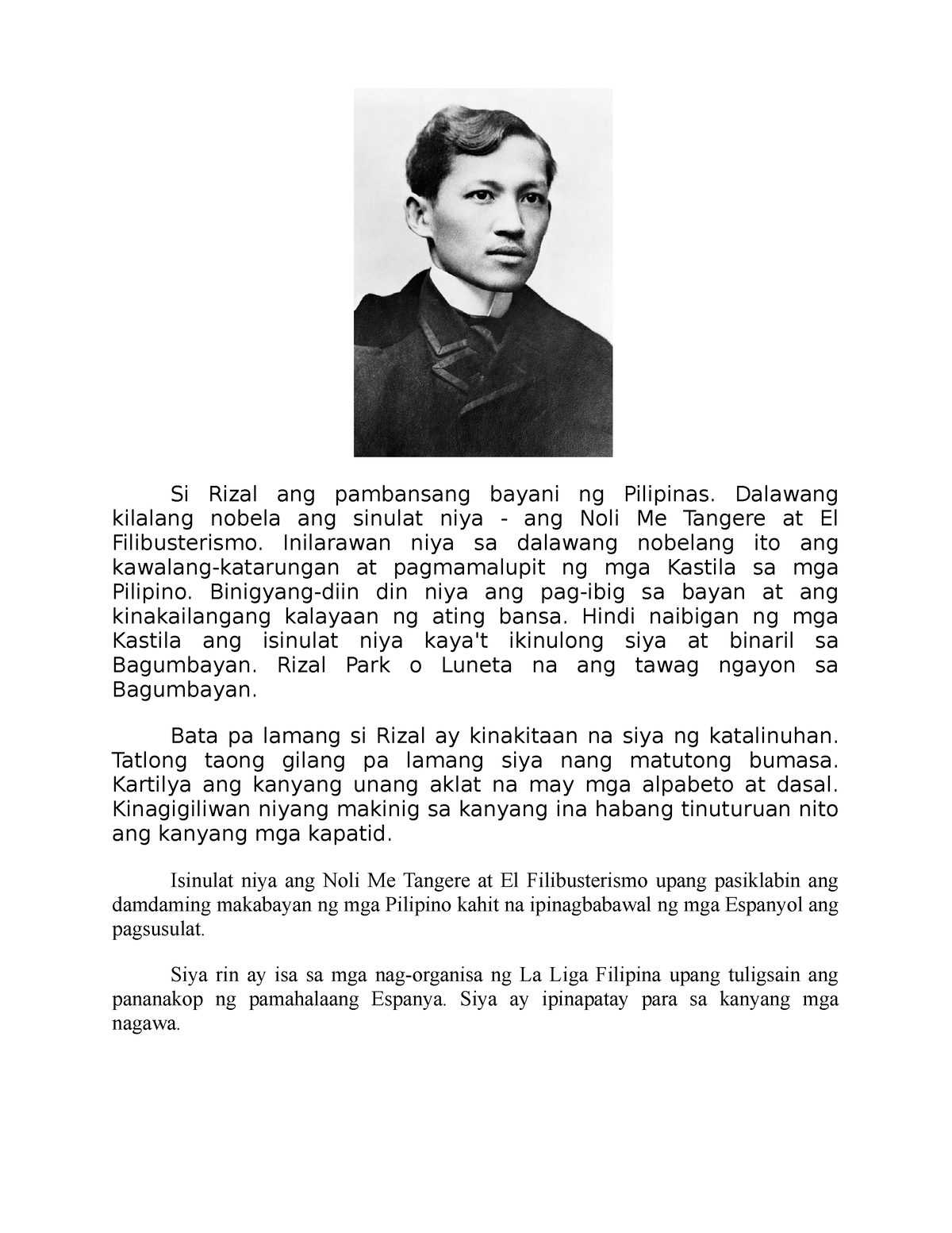 Buhay At Diwa Ng Pambansang Bayani Pilipinas Dr Jose P Rizal Maikling Tula Pasasalamat Para Sa 5063