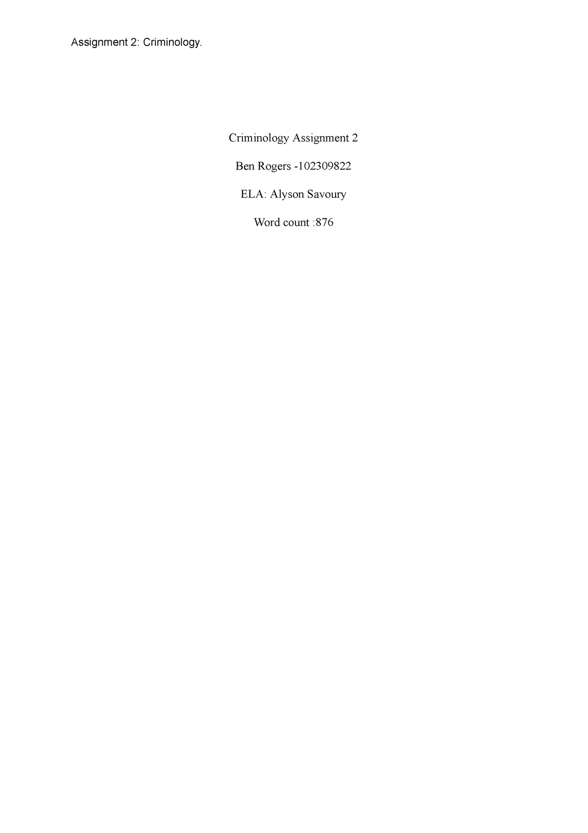 Criminology assignment. - Google Docs - Assignment 2: Criminology ...