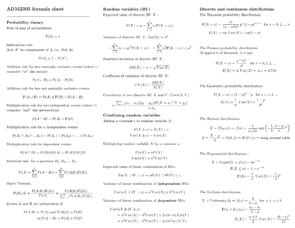 Formula Sheet - final - FLS2771 - Studocu