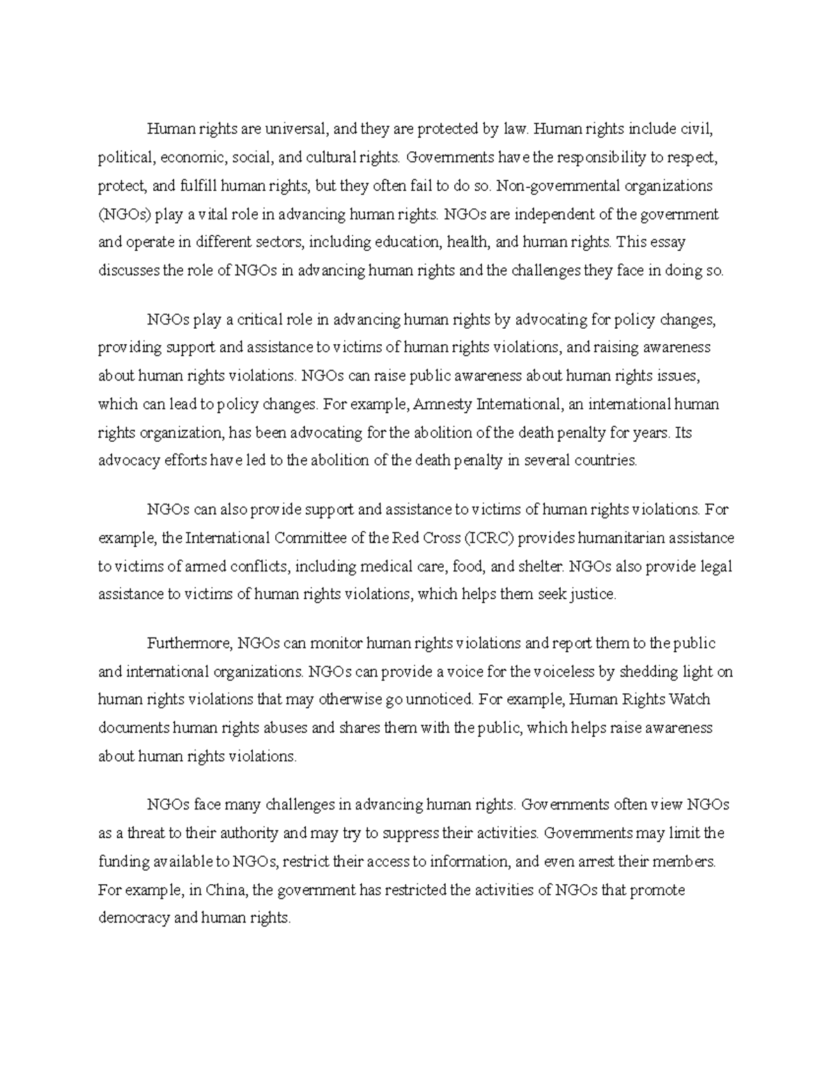 The Role of NGOs in Advancing Human Rights - Essay - Human rights are ...