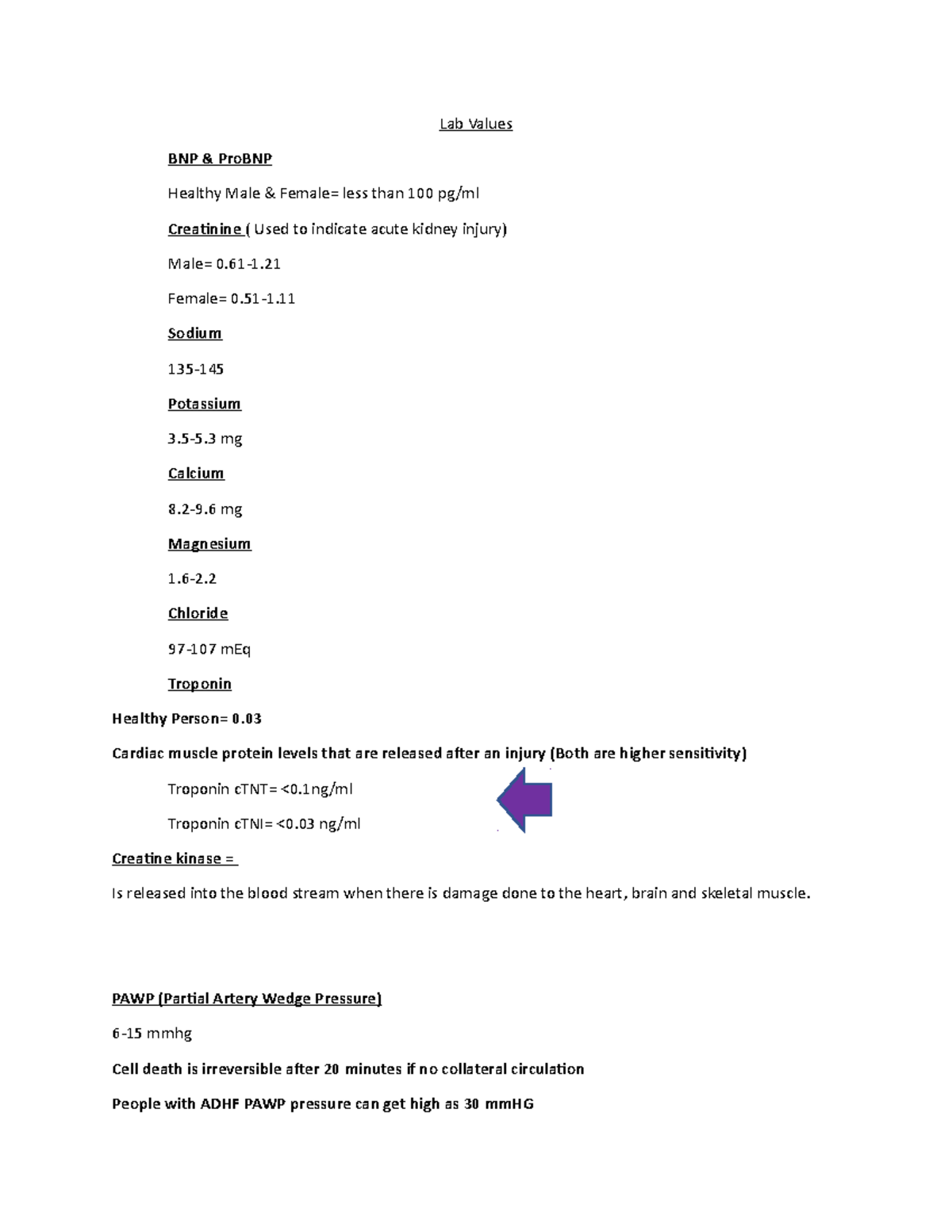 Med-Surge Lab values - Lab Values BNP & ProBNP Healthy Male & Female ...