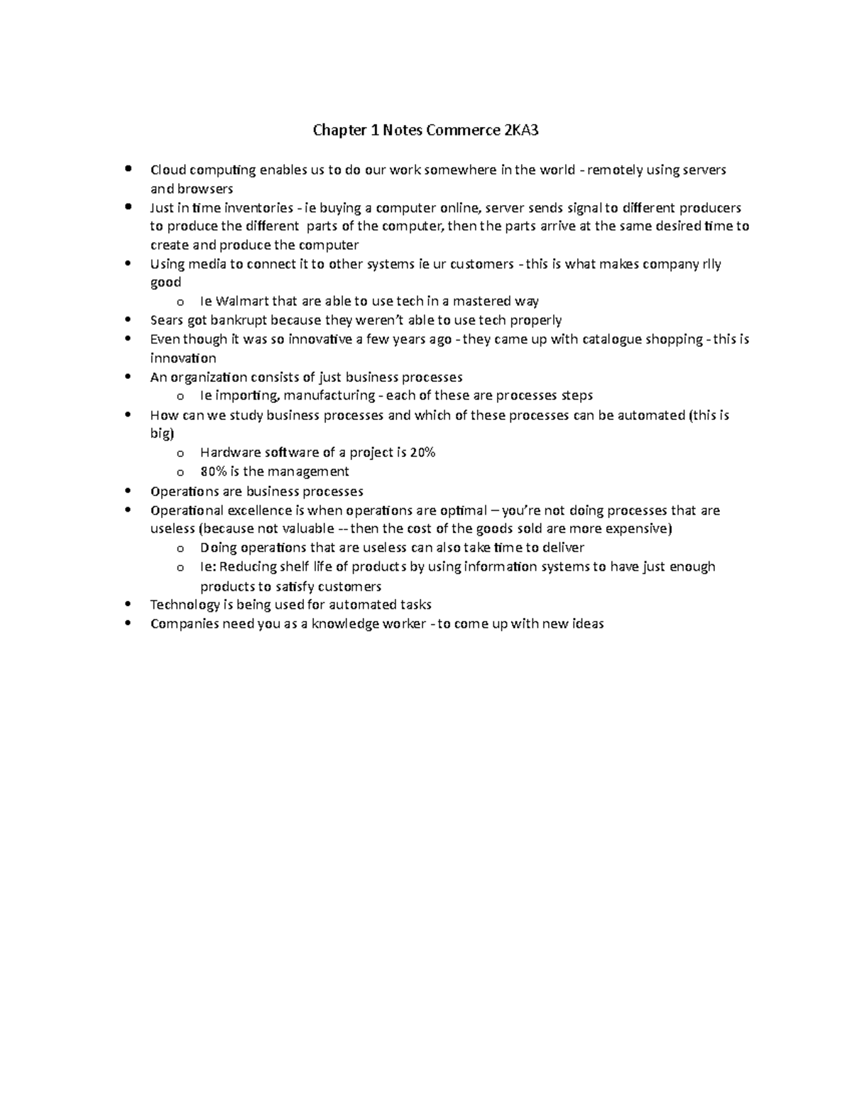 Chapter 1 Notes Commerce 2KA3 - Studocu