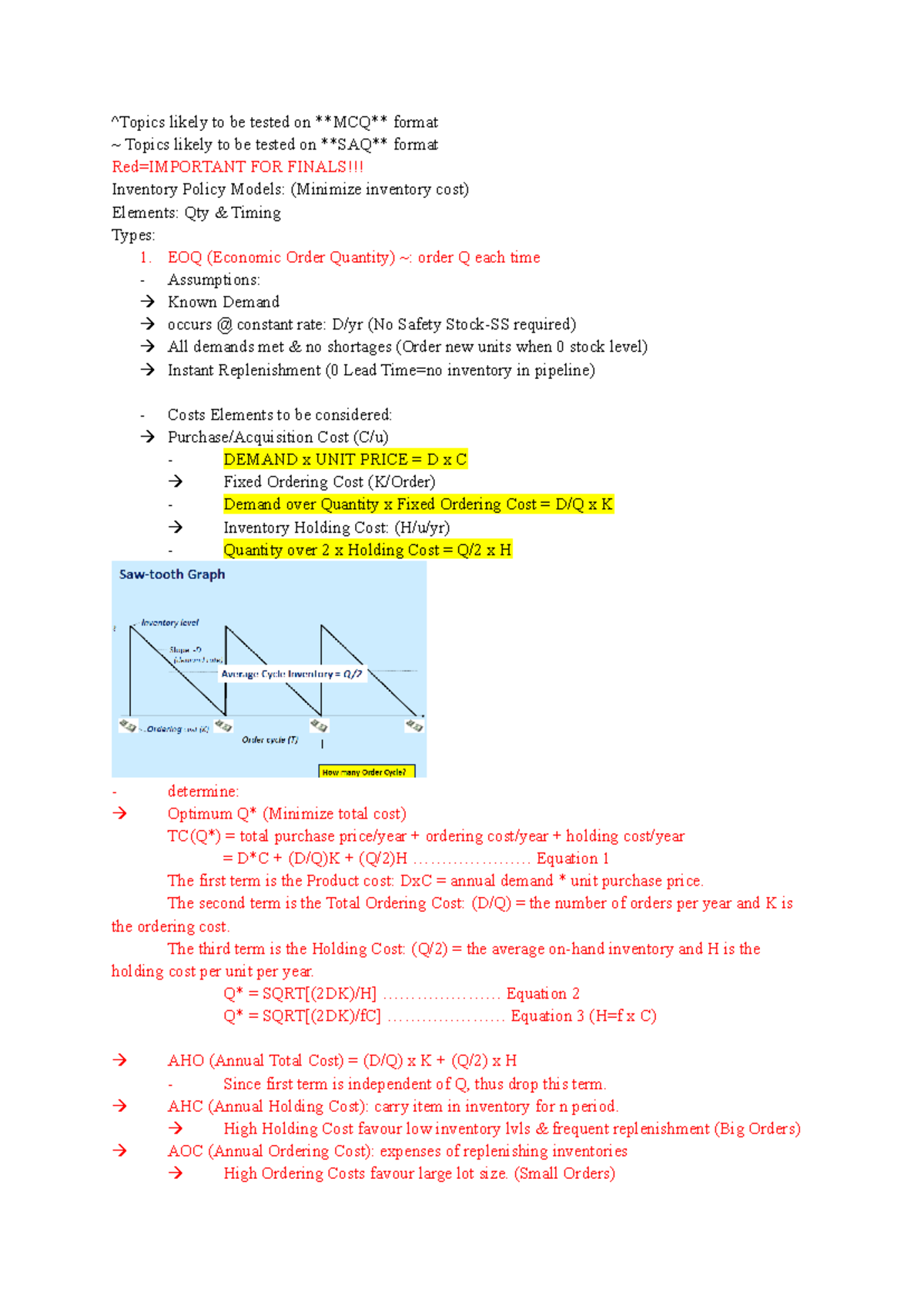 Format of OPIM 201 Final Exams - ^Topics likely to be tested on MCQ ...
