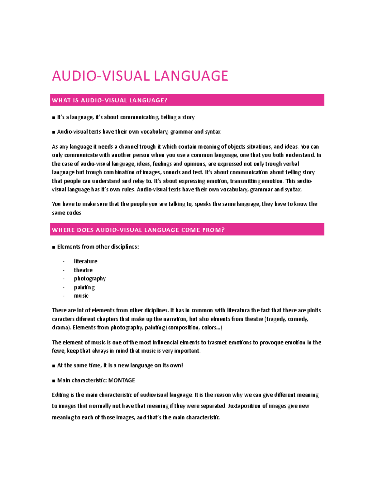 Resum llenguatge tema 1 - AUDIO-VISUAL LANGUAGE WHAT IS AUDIO-VISUAL ...