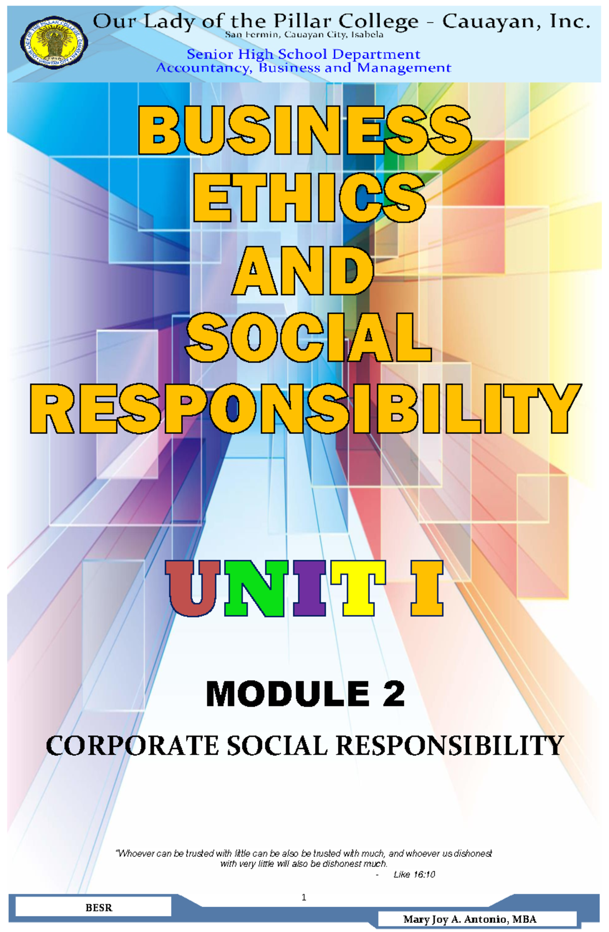 Lesson 2. Corporate Social Responsibility - 1 BESR “Whoever can be ...
