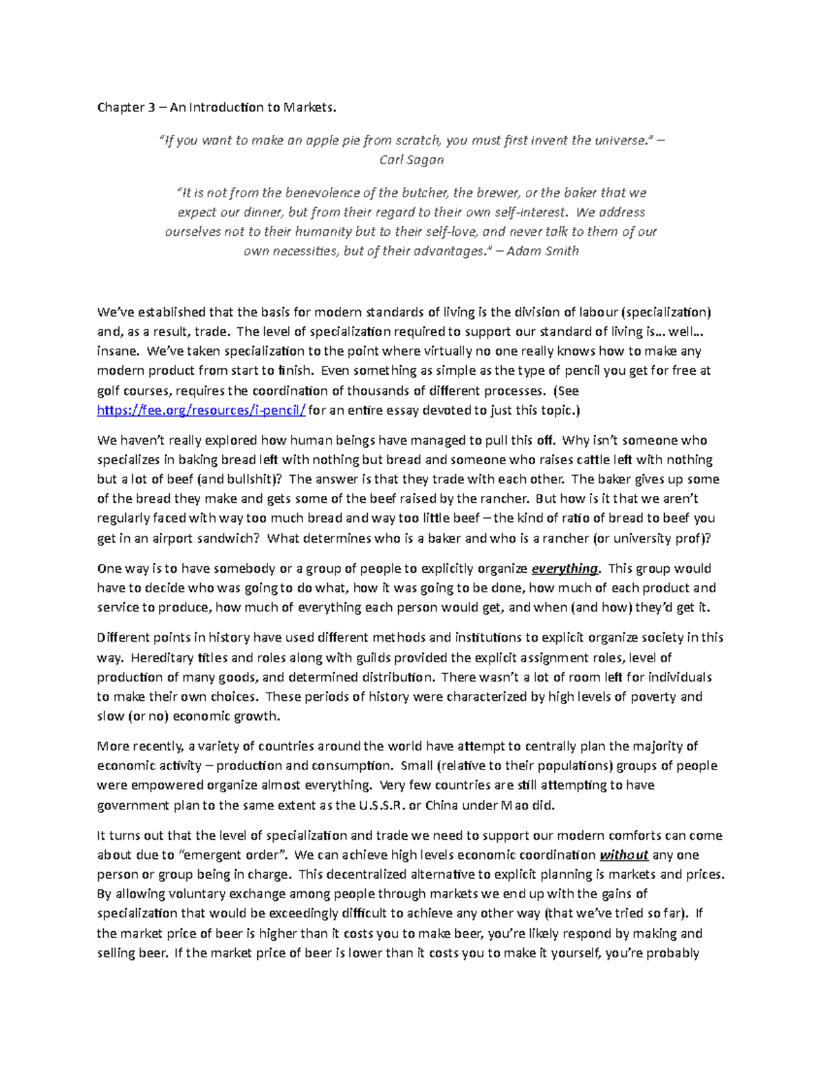 Micro chapter 3 philosophy - Chapter 3 – An Introduction to Markets ...