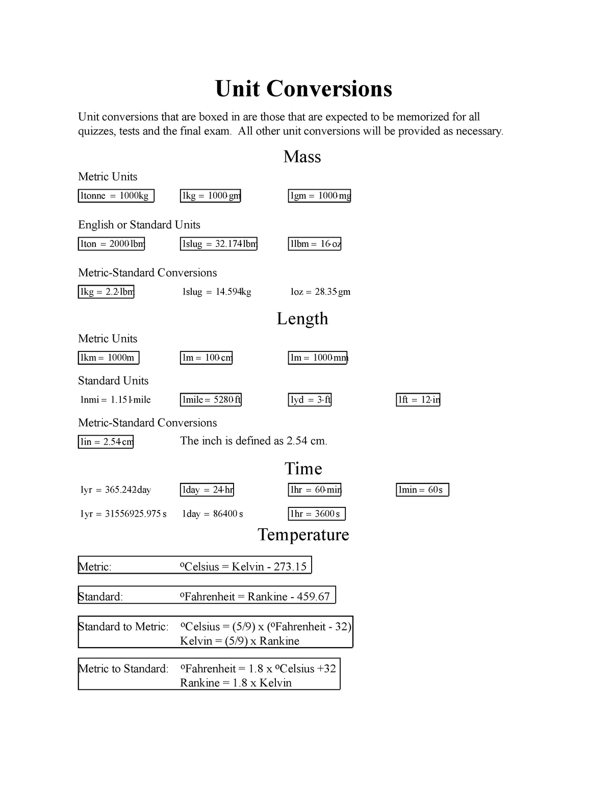 Unit+Conversions - Unit conversion sheet used for thermodynamics and ...