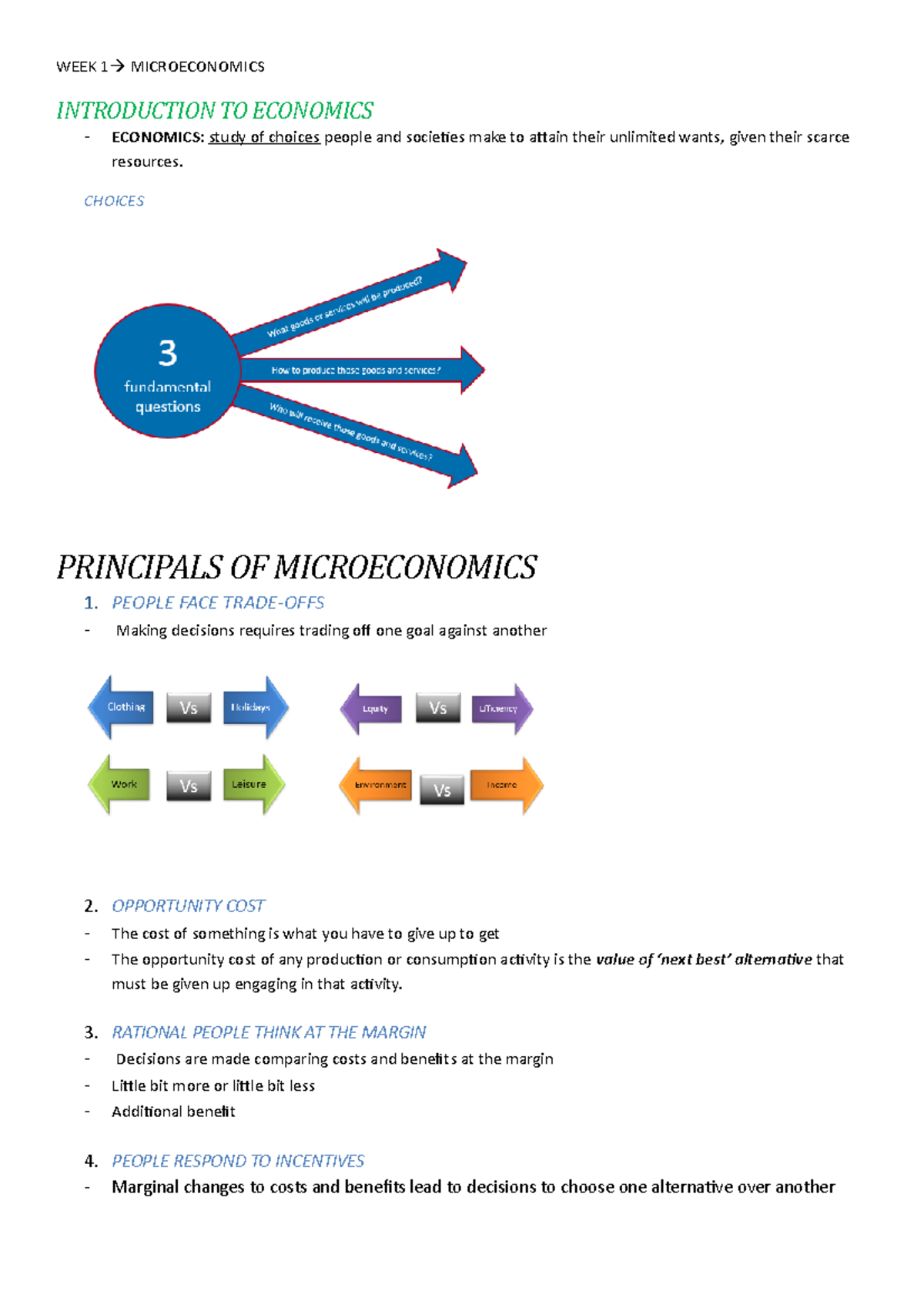WEEK 1 - Lecture notes 1 - WEEK 1 MICROECONOMICS INTRODUCTION TO ...