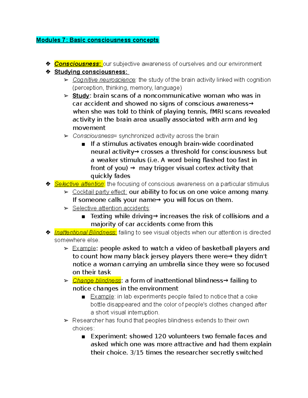 Psyc textbook notes - Modules 7: Basic consciousness concepts ...
