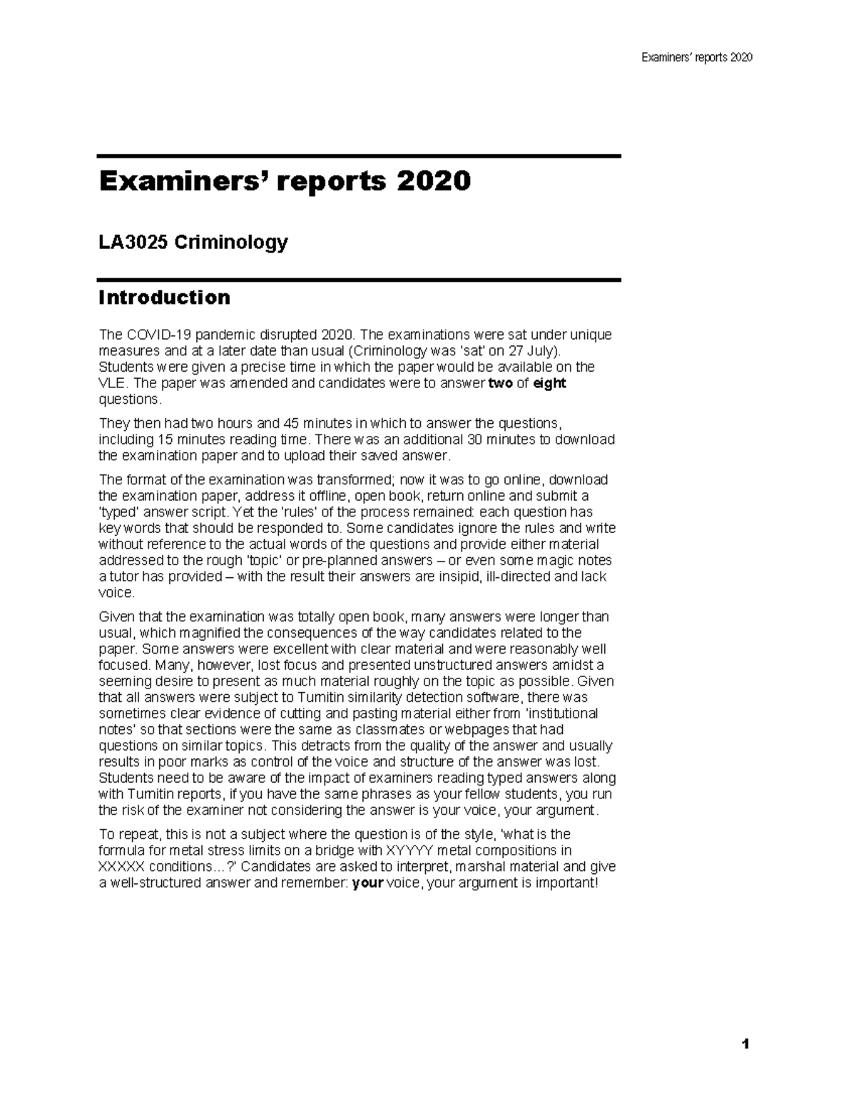Criminology report 2020 A - Examiners’ reports 2020 Examiners’ reports ...