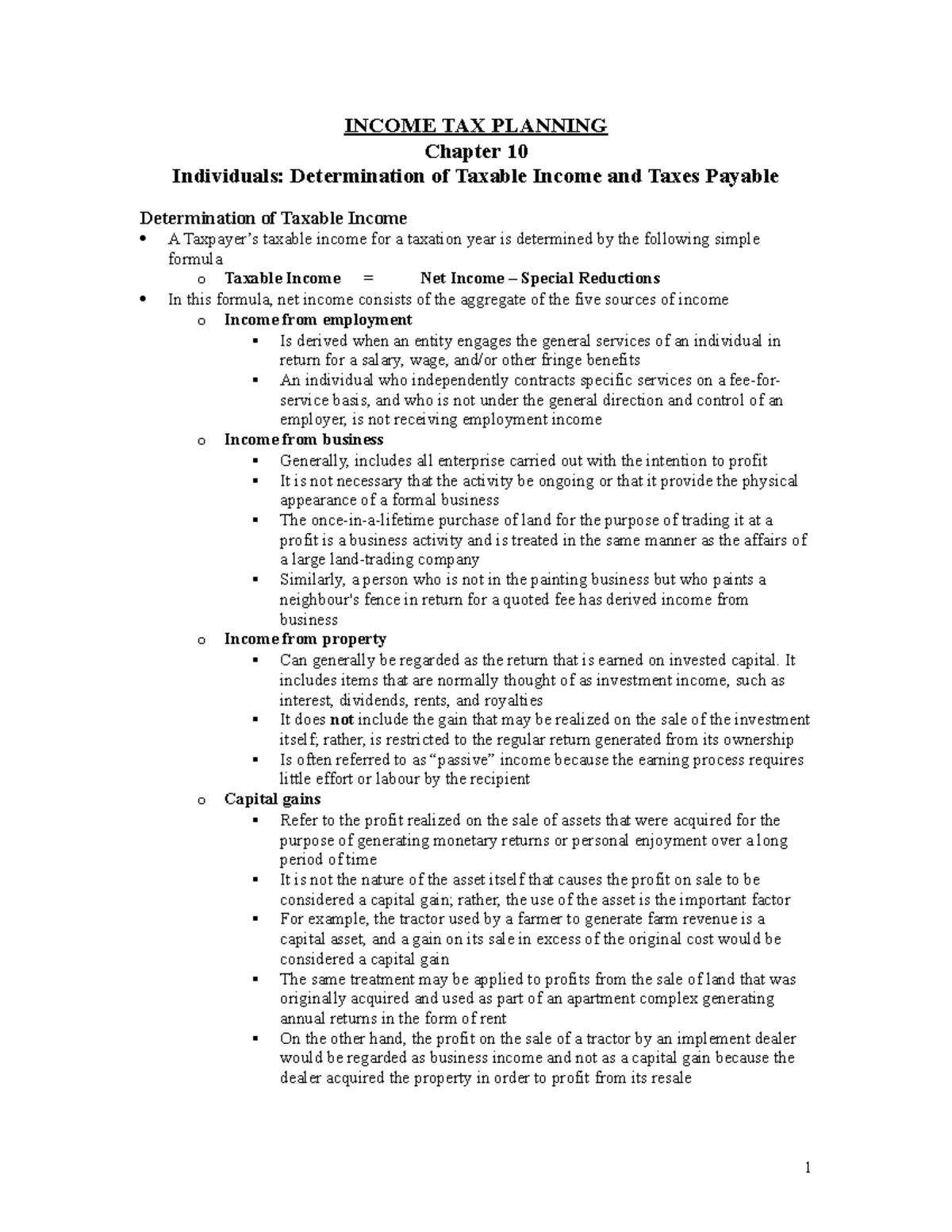 Tax Planning (ch 10) TAX PLANNING Chapter 10 Individuals Determination of