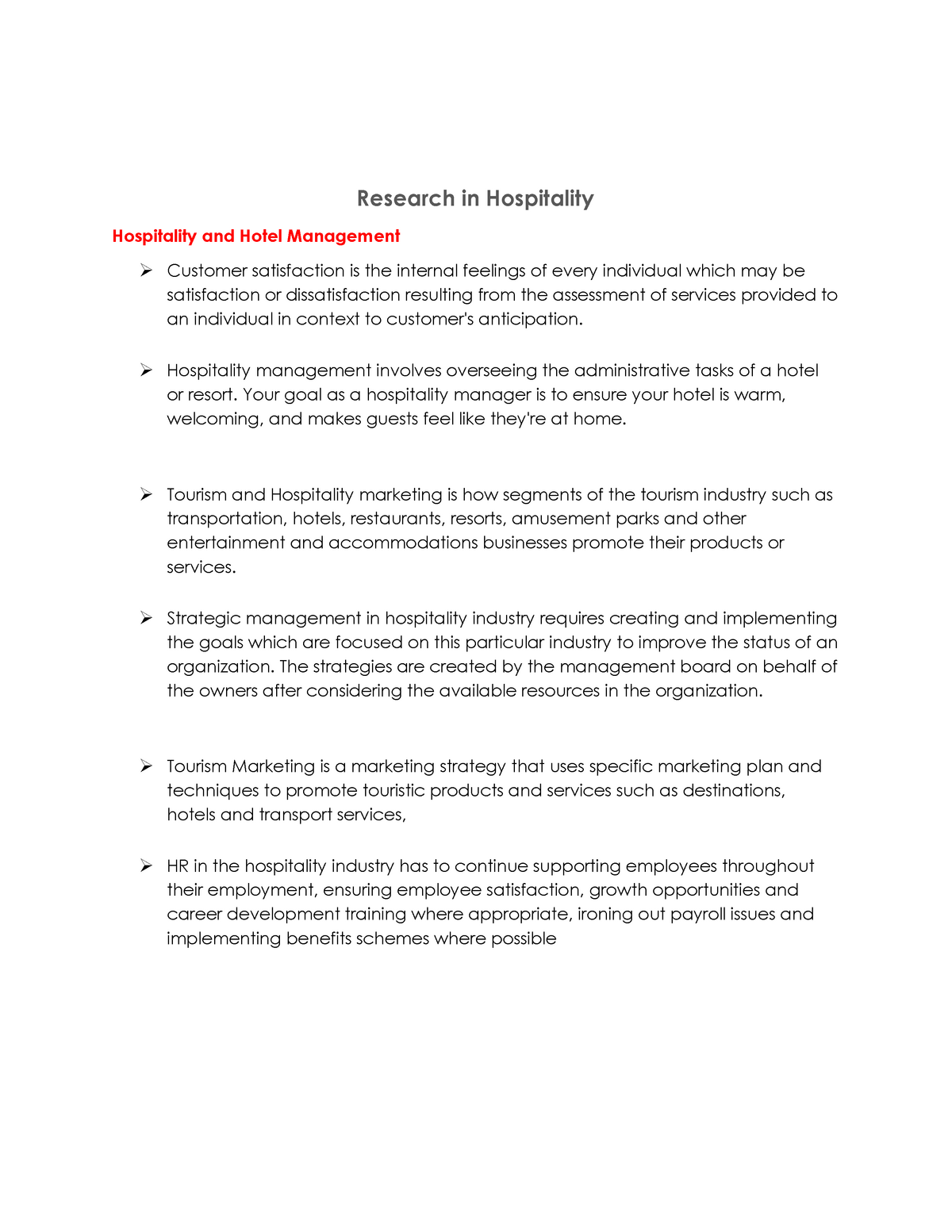 research papers based on hospitality industry