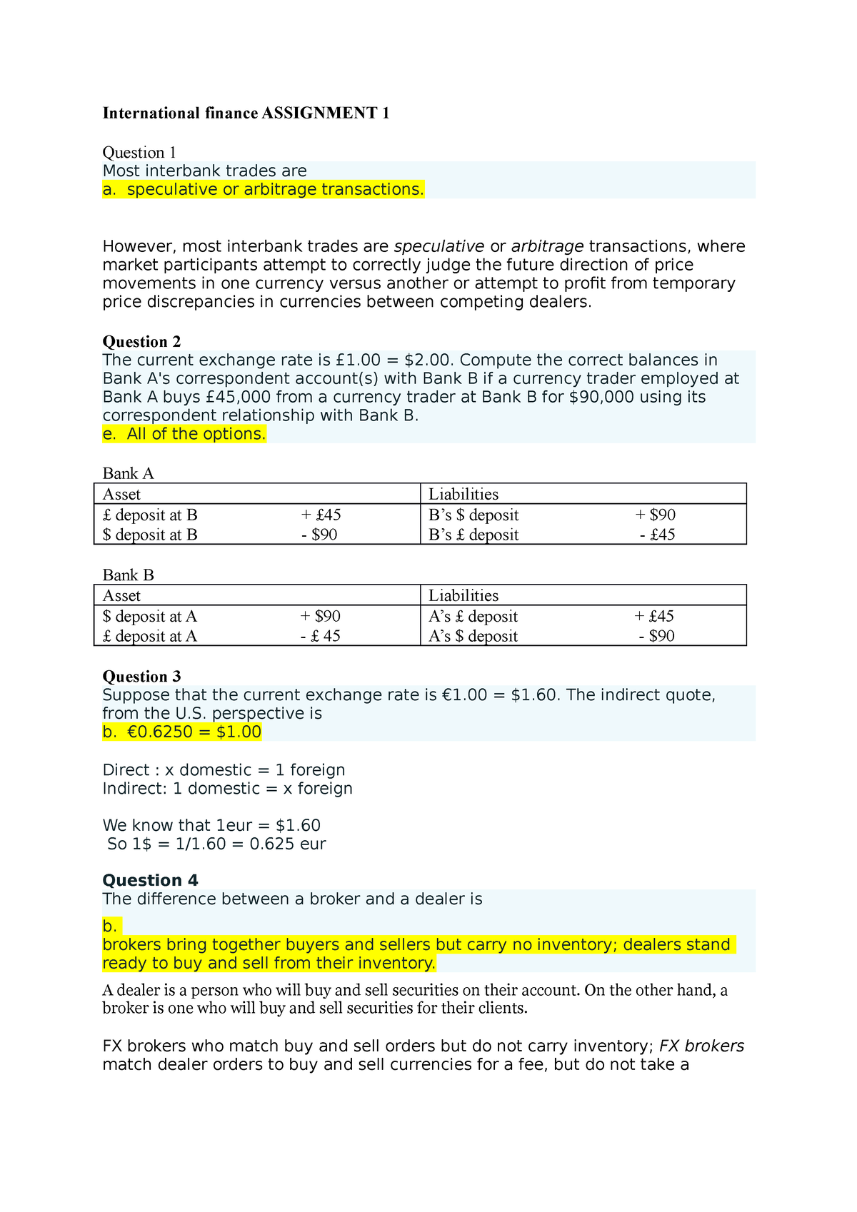 international finance assignment topics