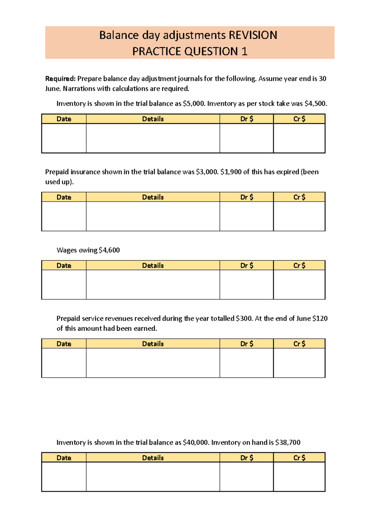 Balance Day adjustment journals Revision Balance day adjustments