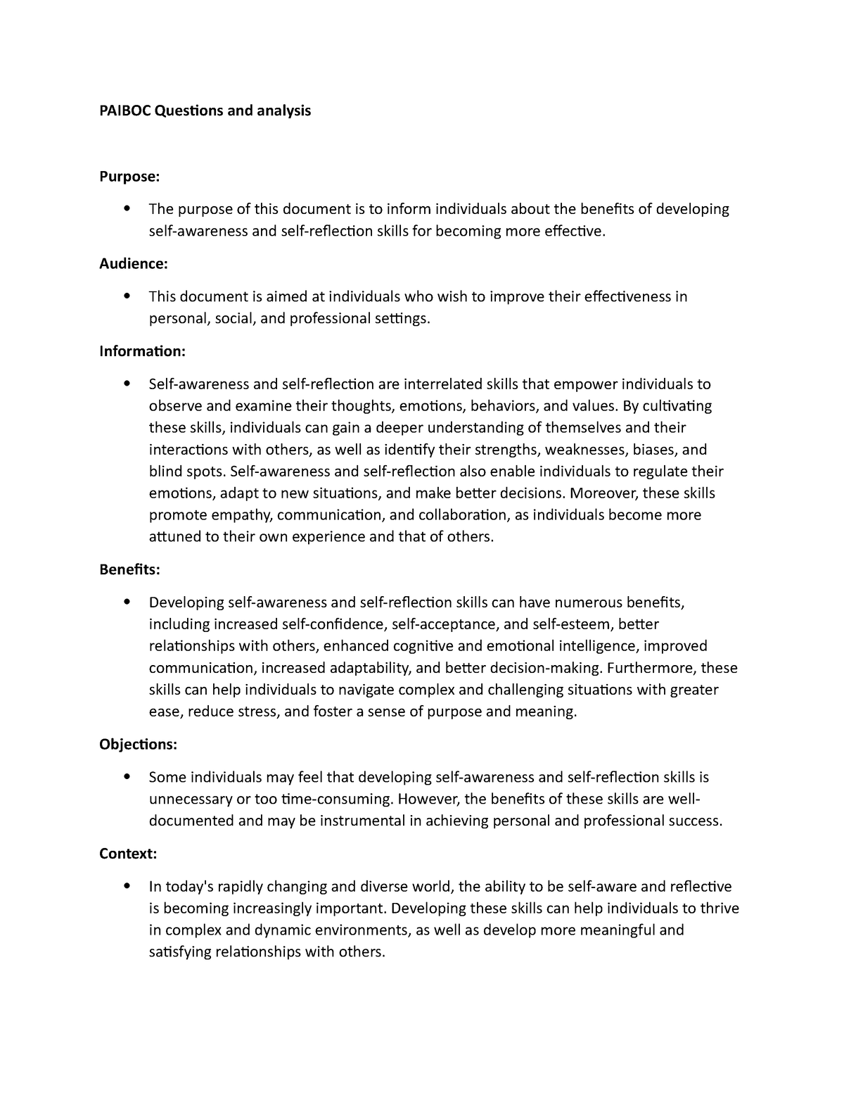 Paiboc - PAIBOC Questions and analysis Purpose: The purpose of this ...