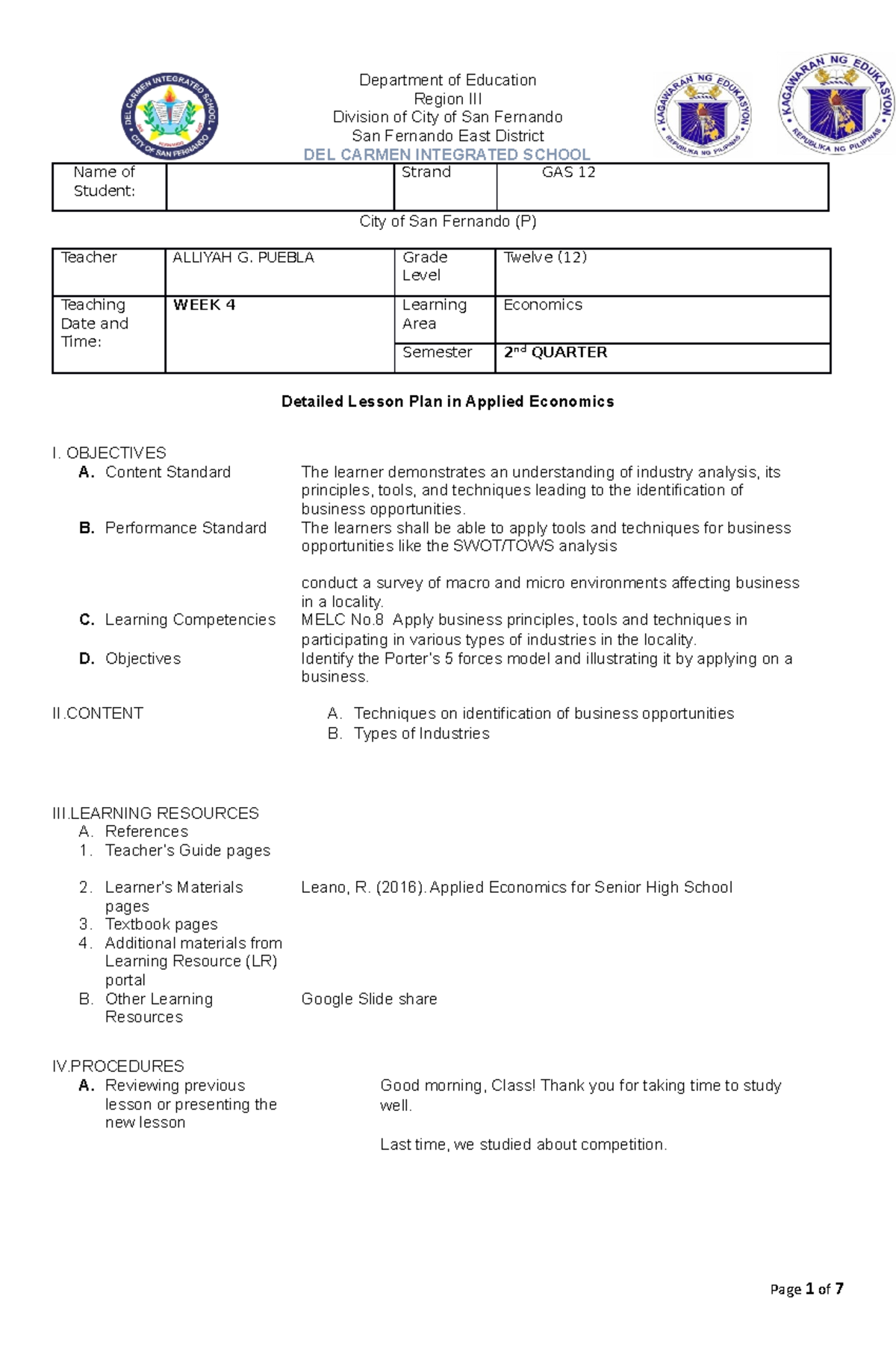 DLP Applied Economics Week 3 4 Qtr 2 - Department of Education Region ...