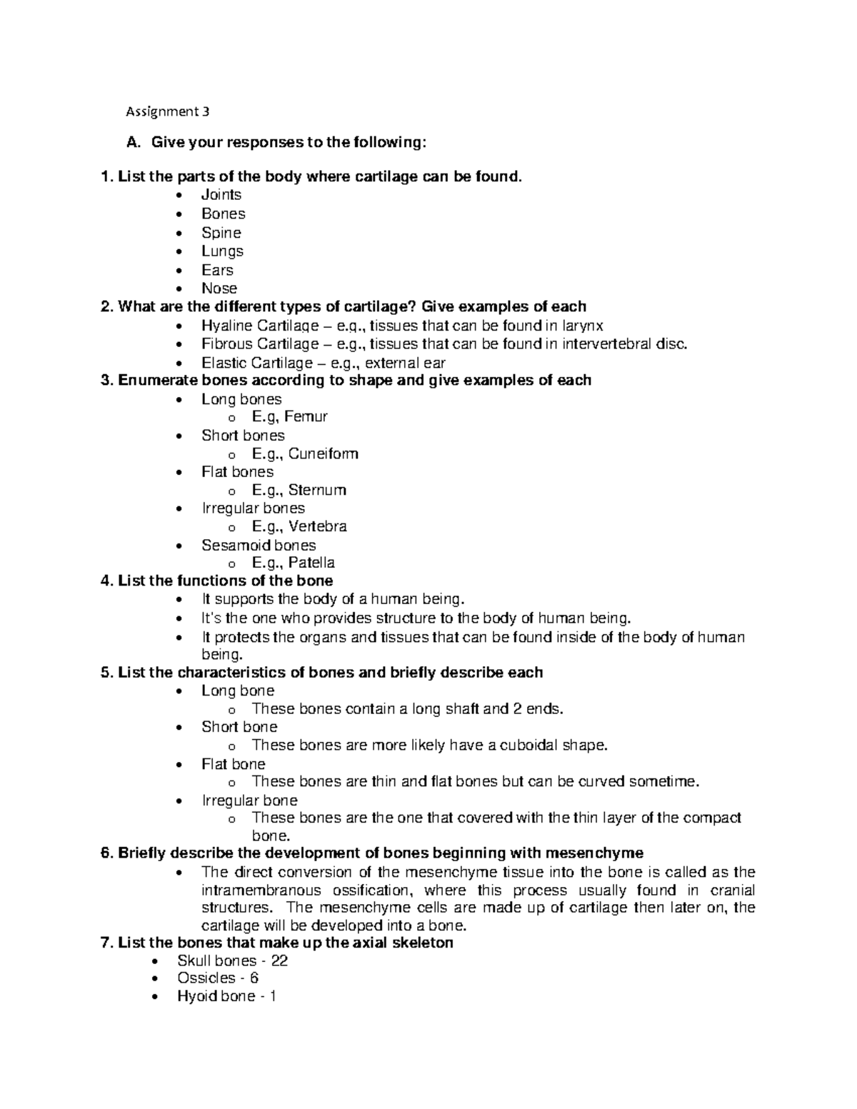Assignment 3 - study guide - Assignment 3 A. Give your responses to the ...