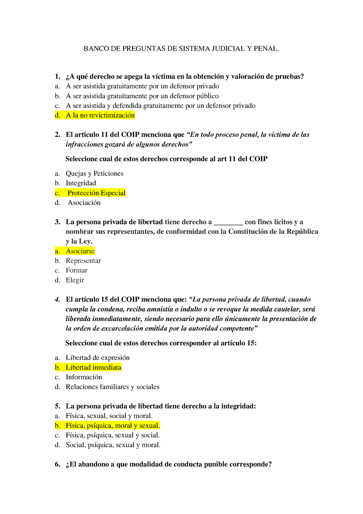 Banco DE Preguntas DE Sistema Judicial Y Penal - BANCO DE PREGUNTAS DE ...