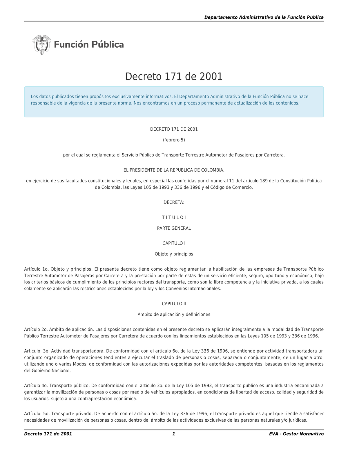 Norma Pdf - .................... - Decreto 171 De 2001 Los Datos ...