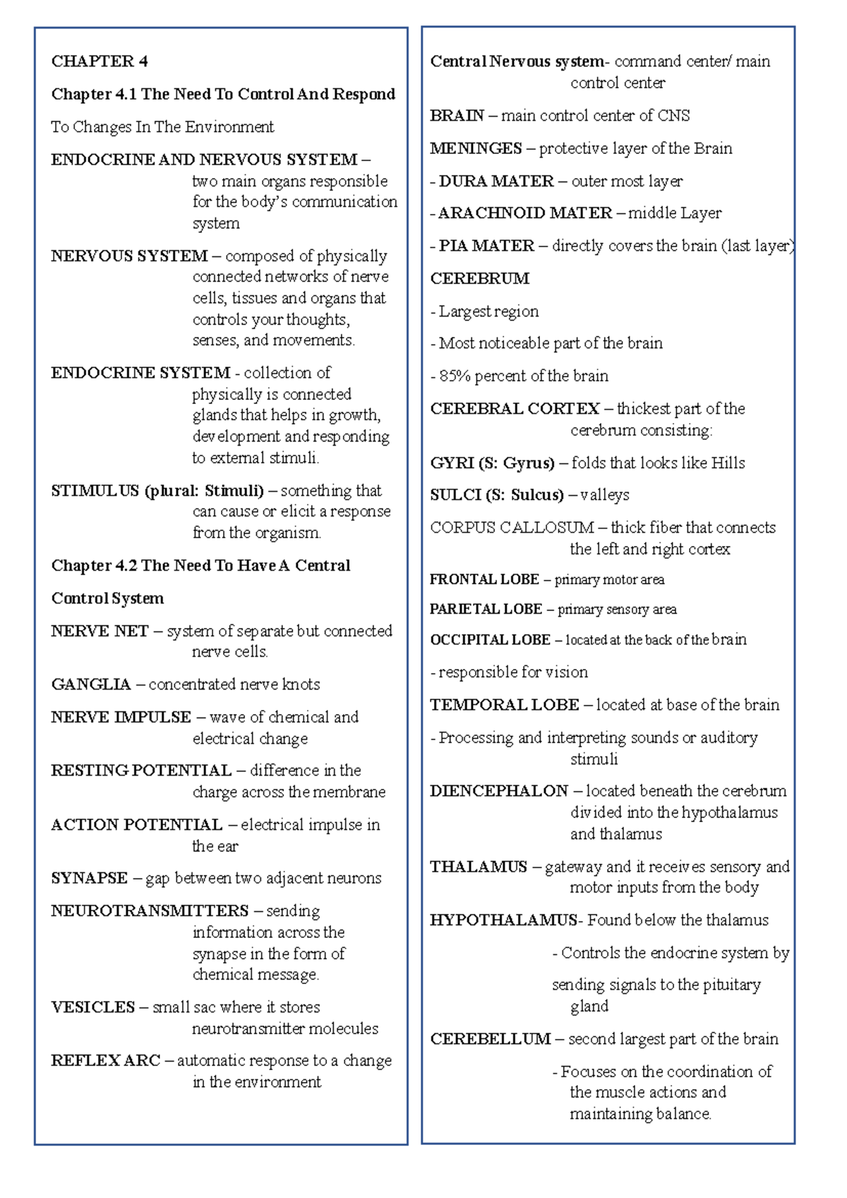 Finals reviewer - CHAPTER 4 Chapter 4 The Need To Control And Respond ...