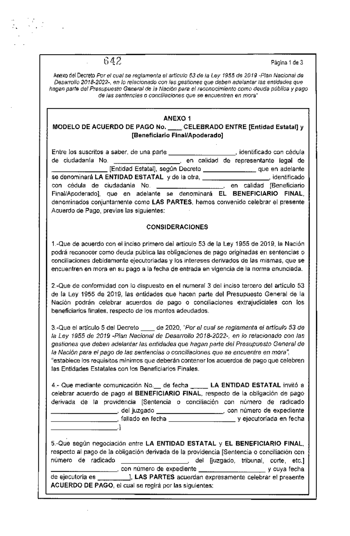 Acuerdo DE PAGO - · , 642 Página 1 De 3 Anexo Del Decreto Por El Cual ...