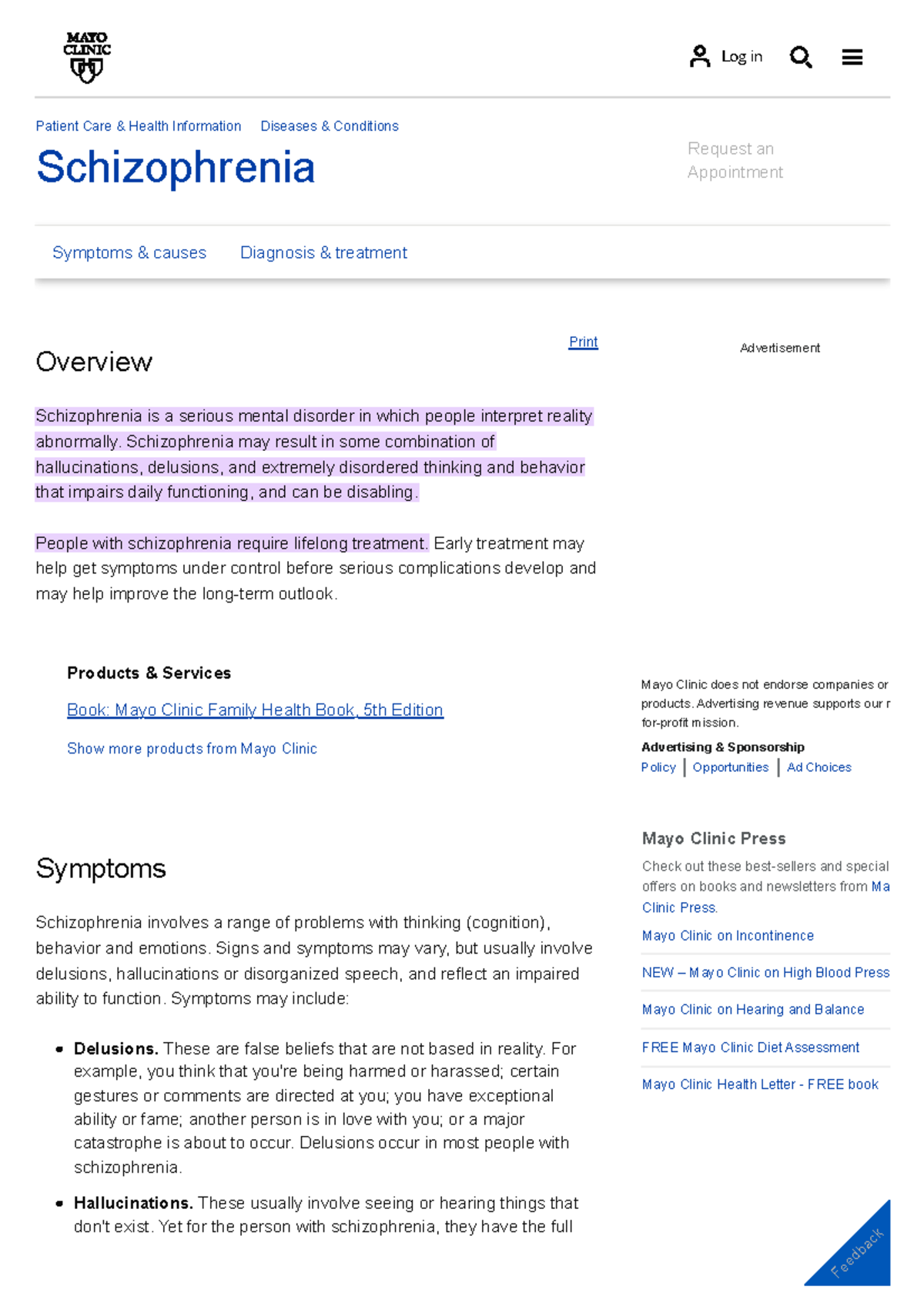 Schizophrenia Symptoms and causes Mayo Clinic Schizophrenia