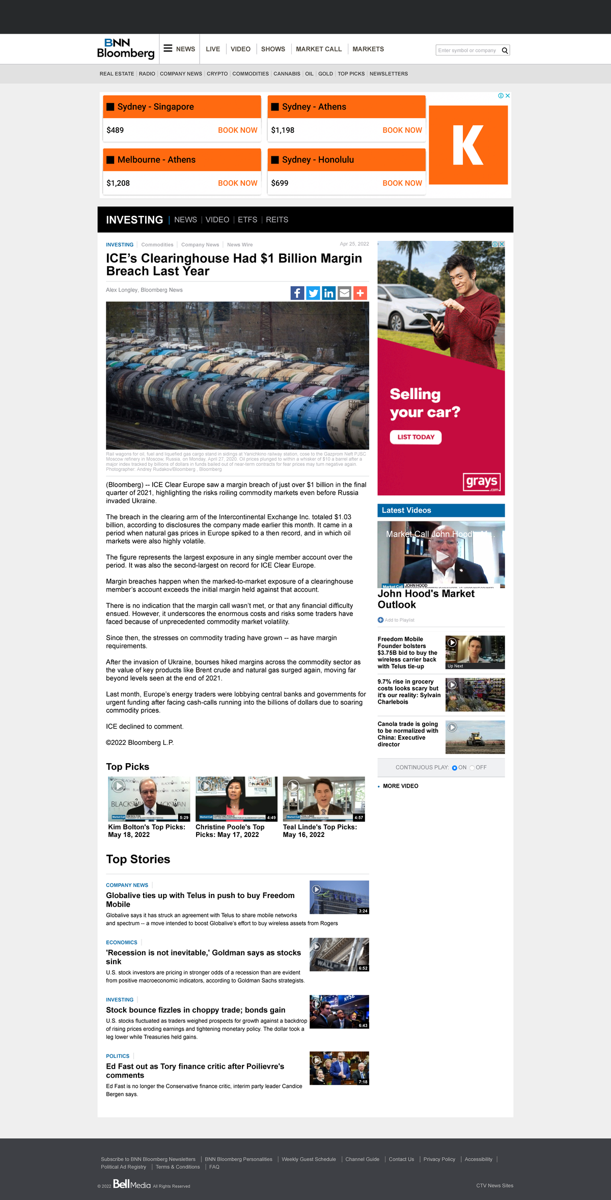 ICE’s Clearinghouse Had 1 Billion Margin Breach Last Year BNN