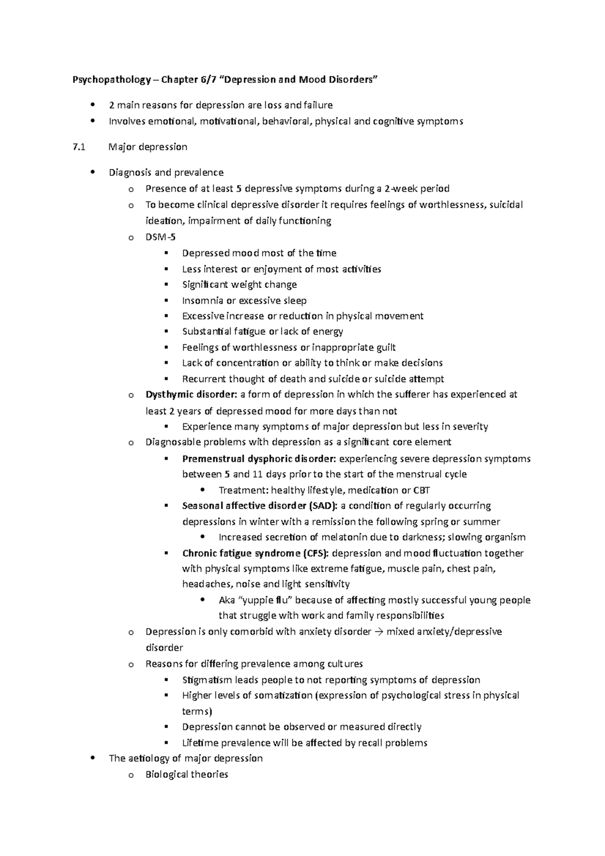 Clinical - Chapter 7 - Lecture notes 7 - Psychopathology – Chapter 6/7 ...