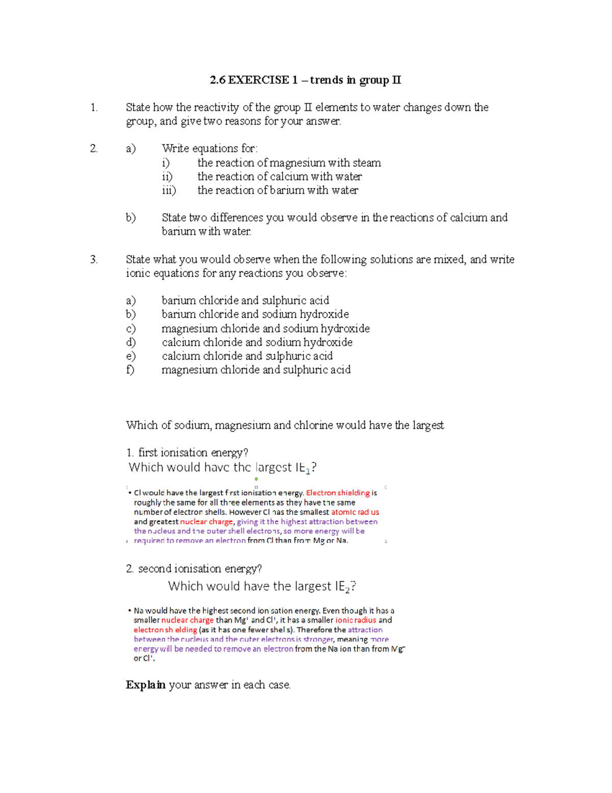 2 - chemistry - 2 EXERCISE 1 – trends in group II State how the ...