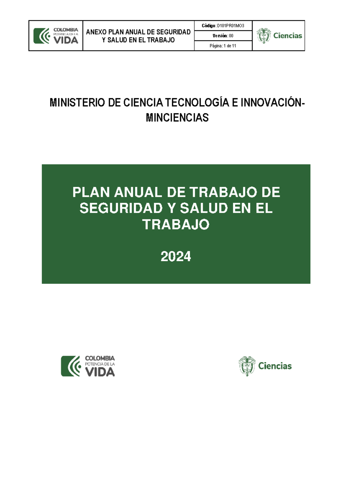 Plan anual de seguridad y salud en el trabajo 2024 0 - ANEXO PLAN ANUAL ...