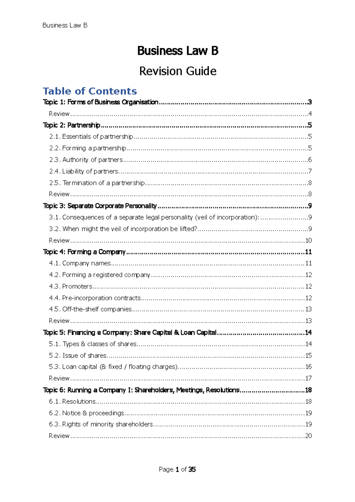 Business Law B - Revision Guide - Business Law B Revision Guide Topic 1 ...