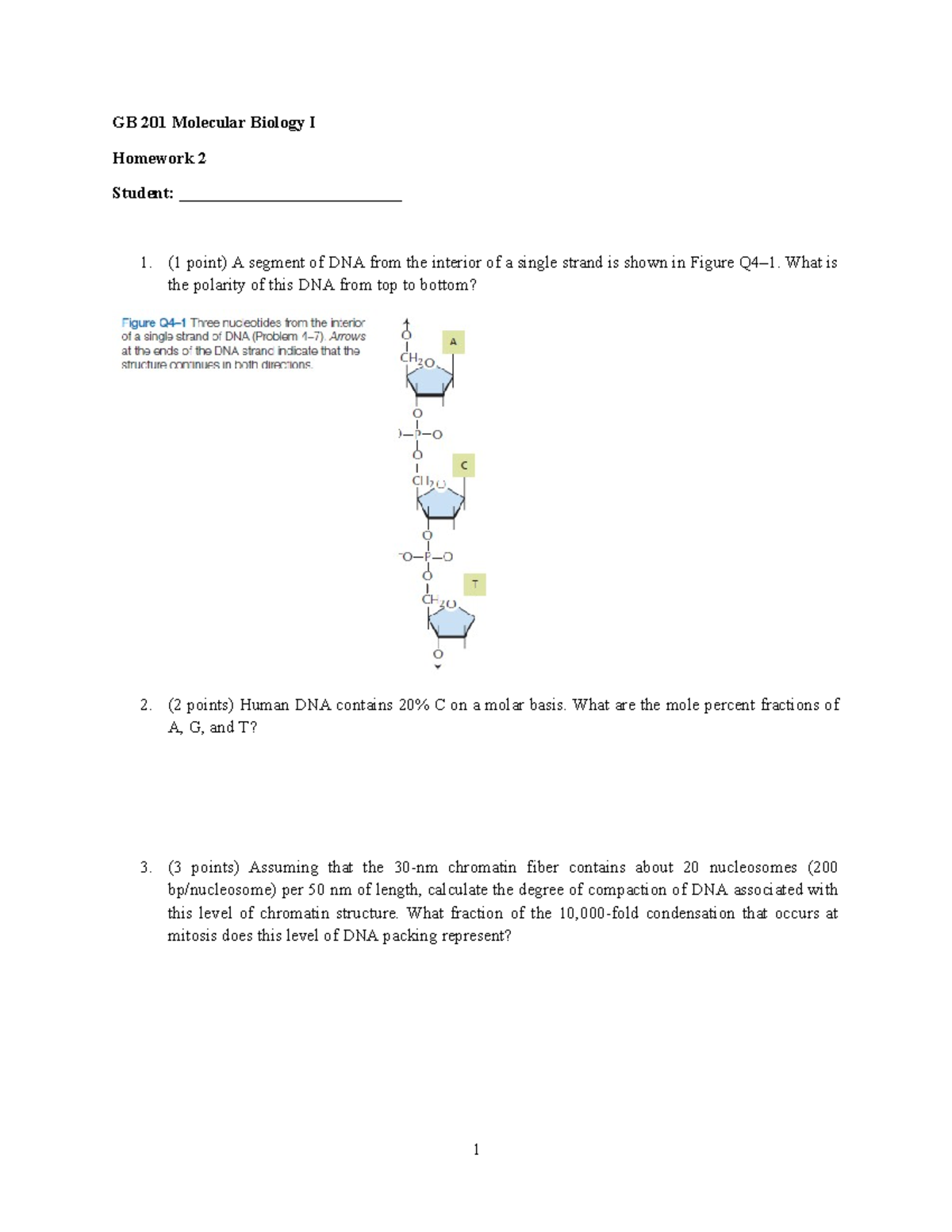 Homework 2 - GB 201 Molecular Biology I Homework 2 Student ...