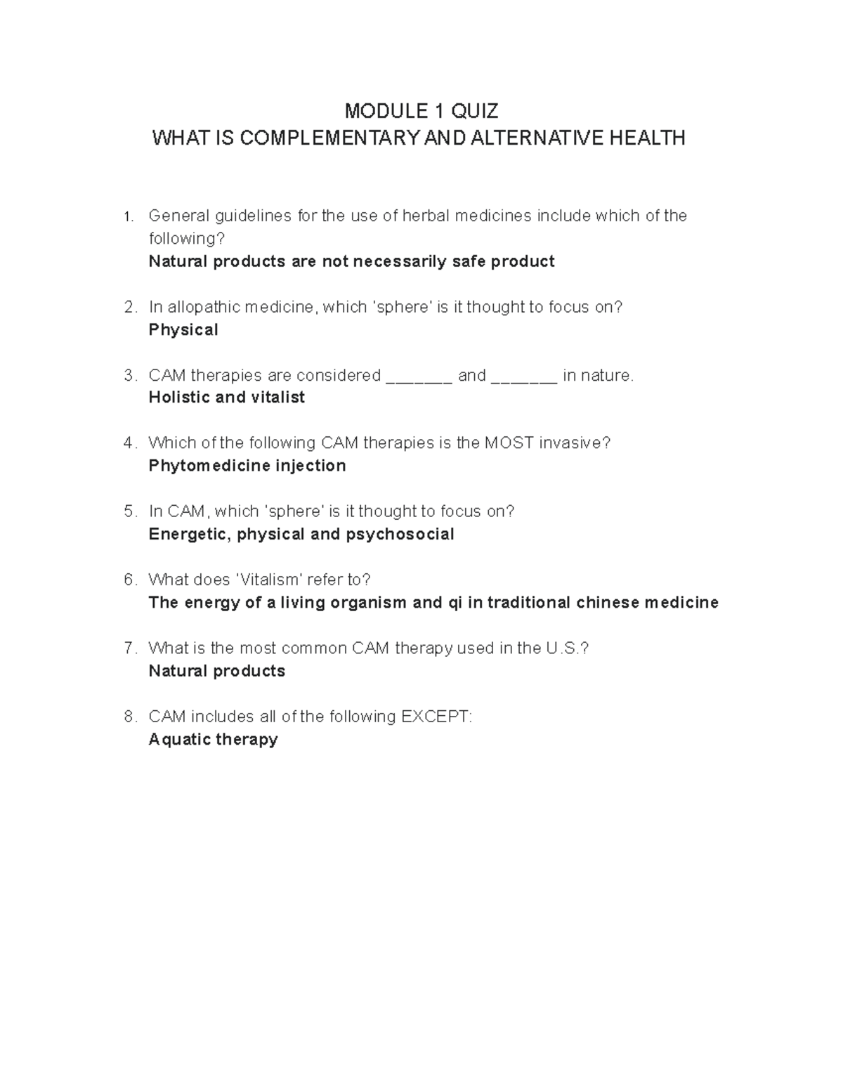 Module 1 QUIZ - MODULE 1 QUIZ WHAT IS COMPLEMENTARY AND ALTERNATIVE ...