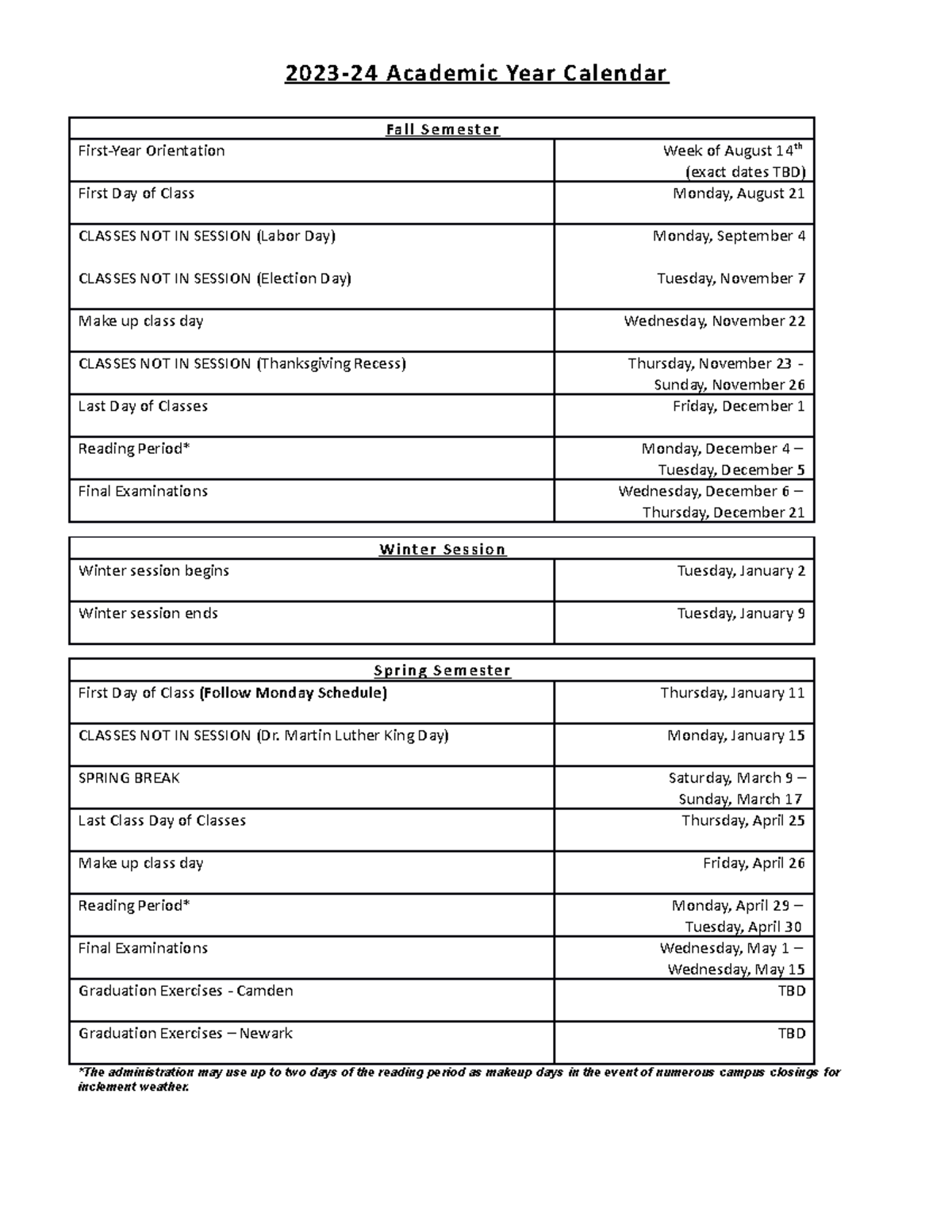 Academic Year Calendar 2025-25 Printable