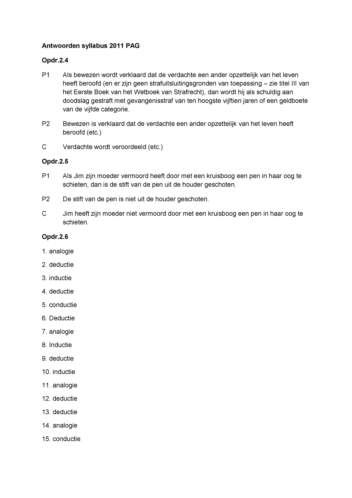 Werkgroep Uitwerkingen Syllabus Juridisch Argumenteren - Antwoorden ...