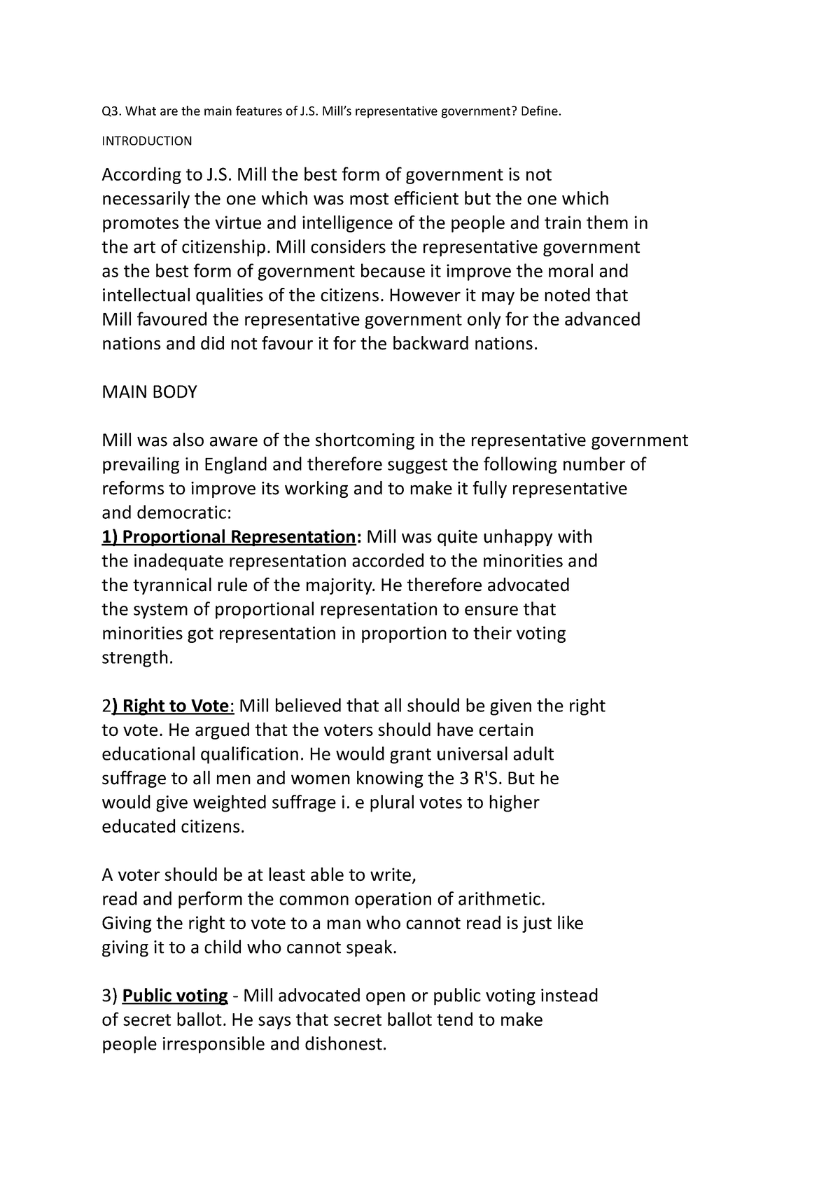 Modern 3 - ASSIGNMENTS - Q3. What are the main features of J. Mill’s ...