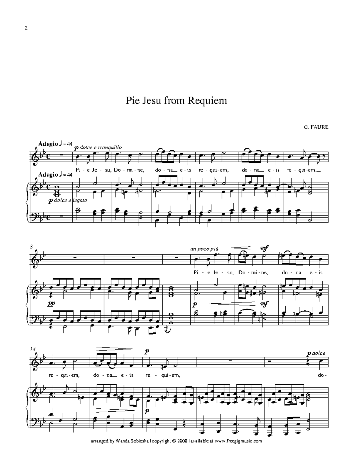 Pie Jesu Sheet Music Adagio q = 44 Adagio q = 44 Pie Jesu from