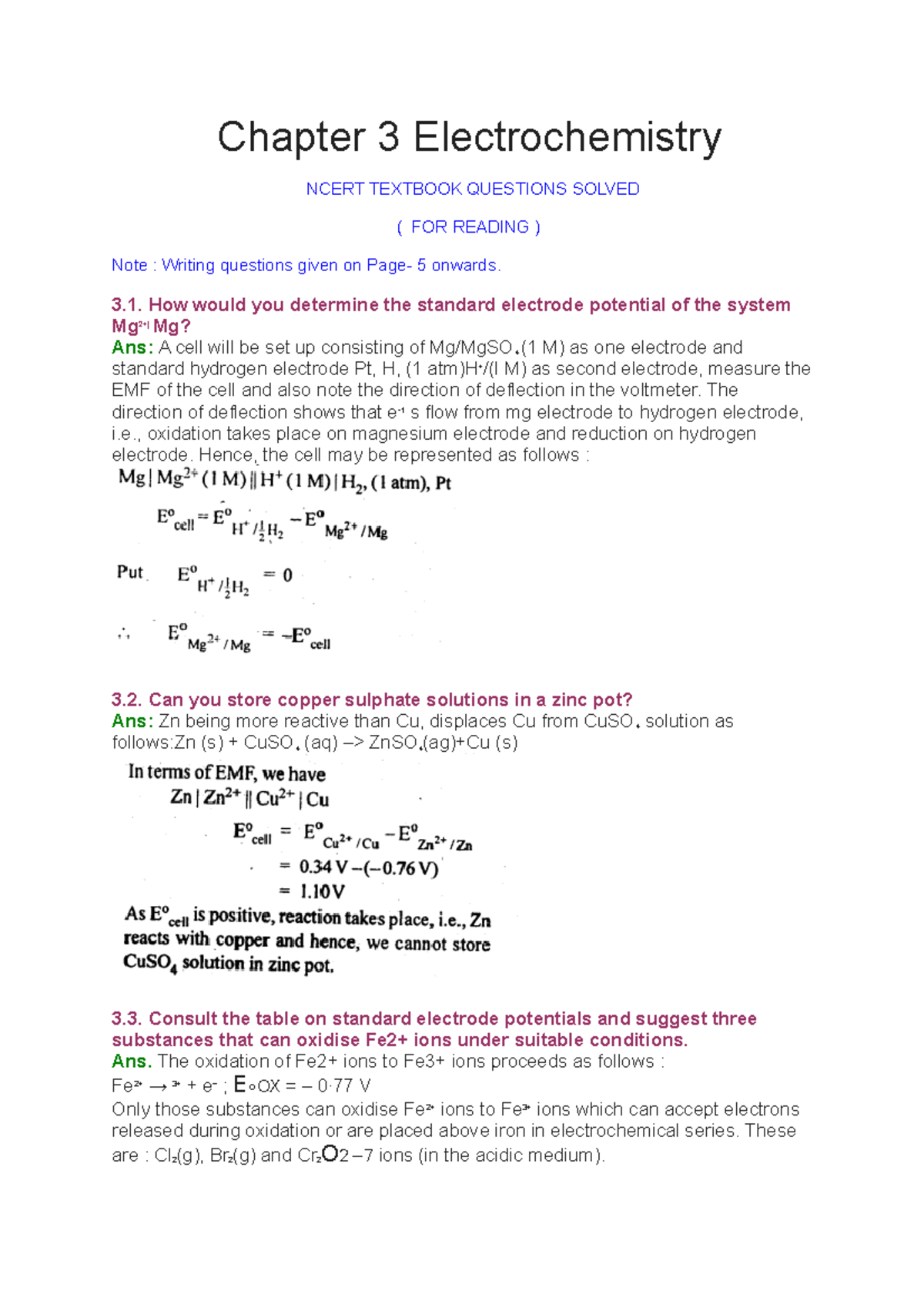 Chapter 3 Electrochemistry Chapter 3 Electrochemistry NCERT TEXTBOOK