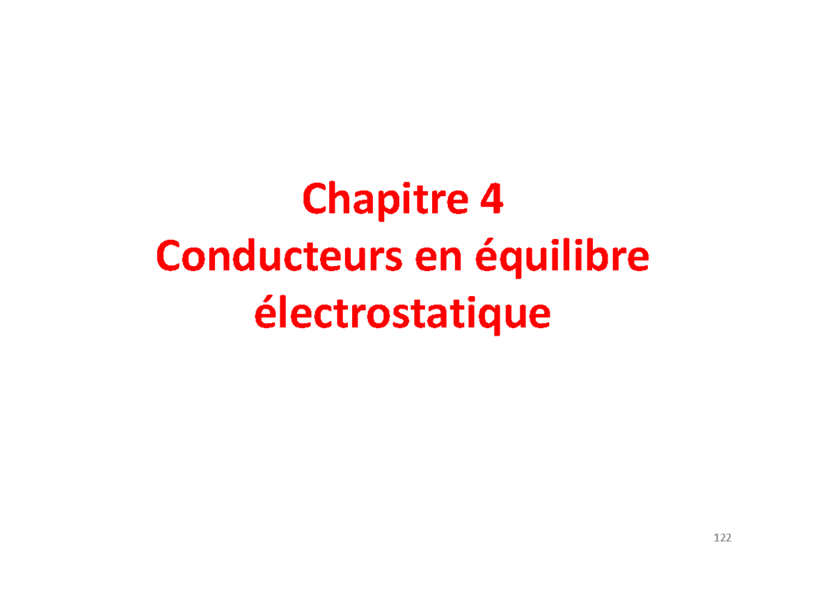 Cours Electrostatique Chapitre 4 Chapitre 4 Conducteurs en — free download