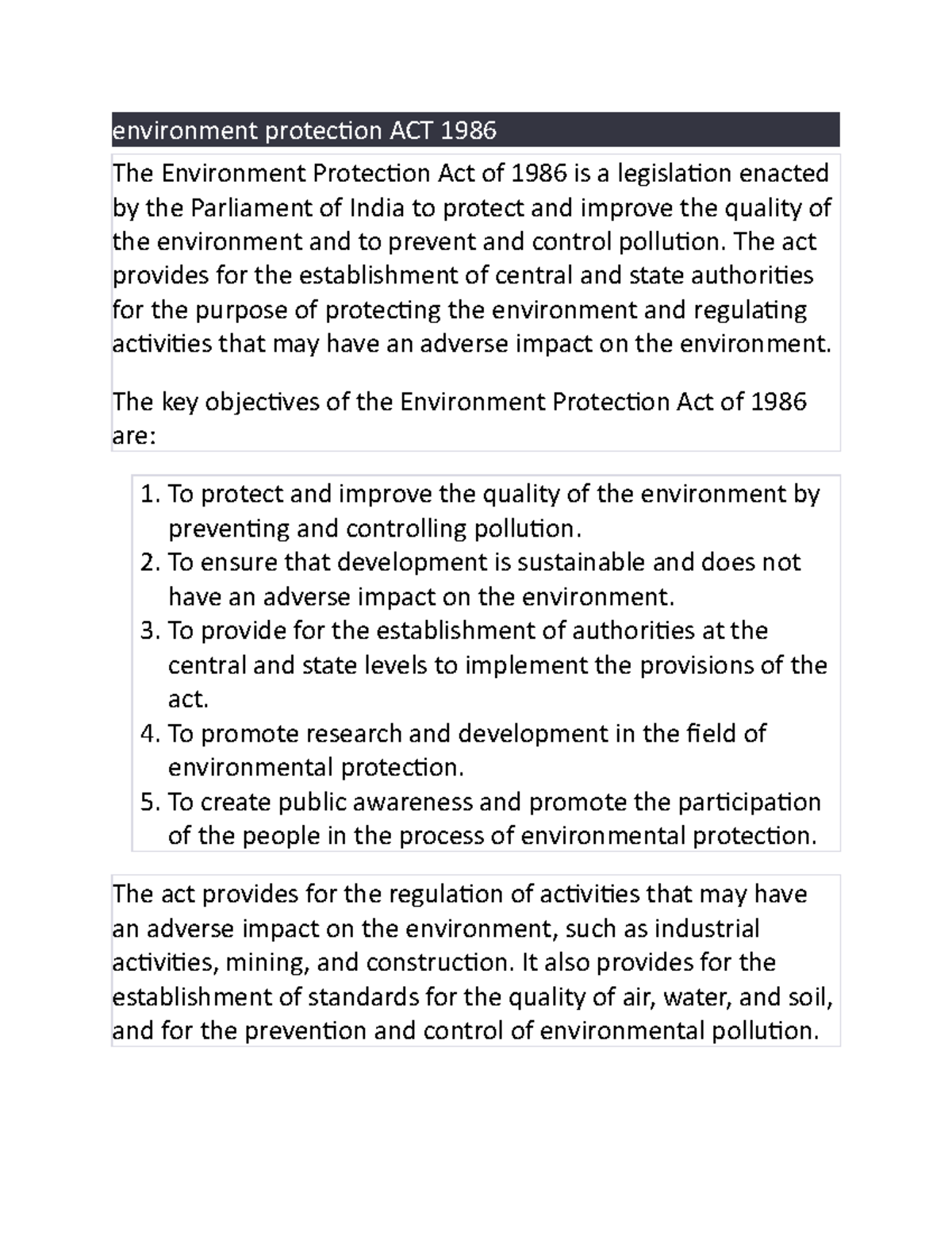 Protection act The act provides for the establishment of central and