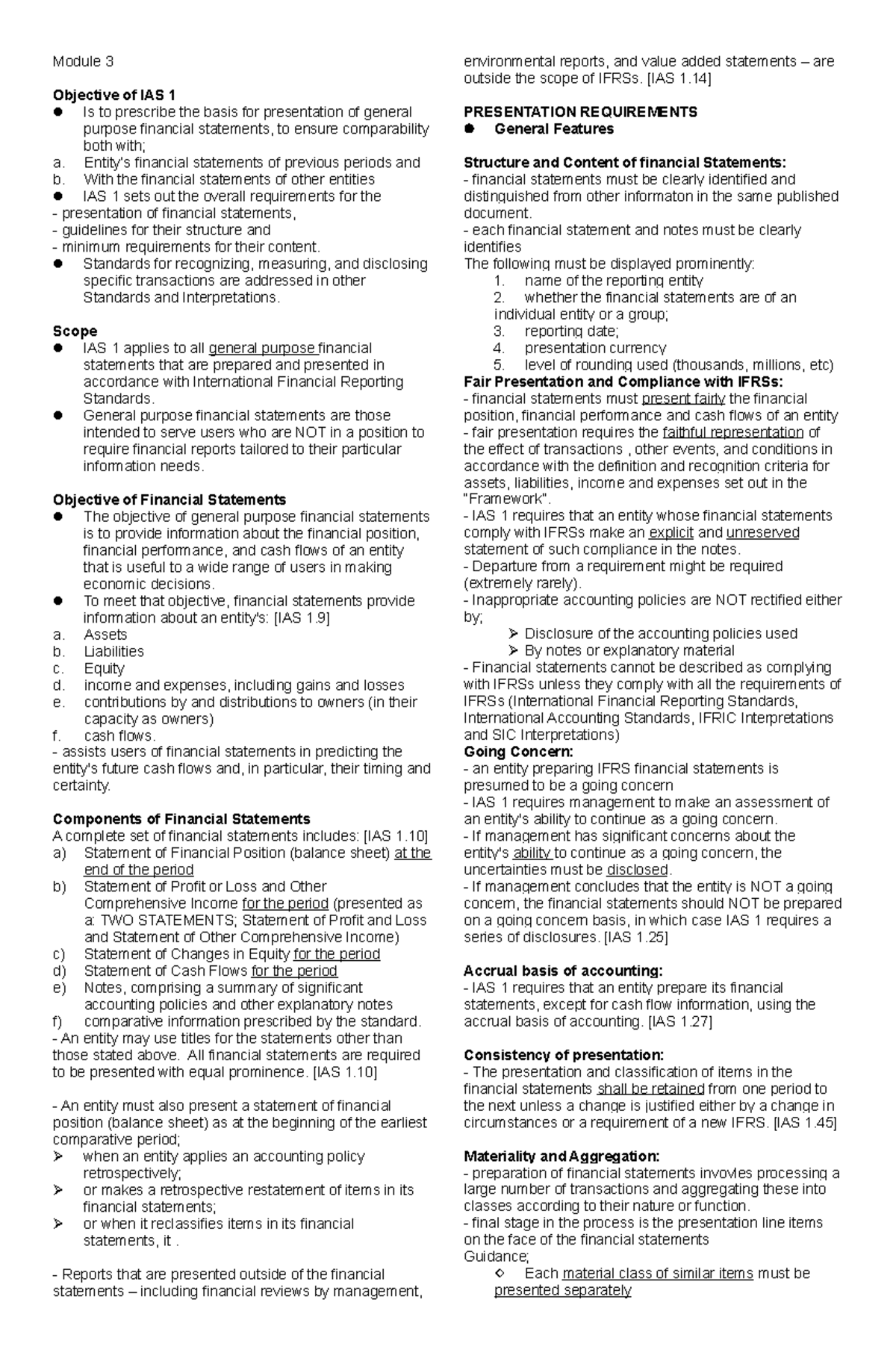 Module 3 Reviewer - Notes - Module 3 Objective of IAS 1 Is to prescribe ...