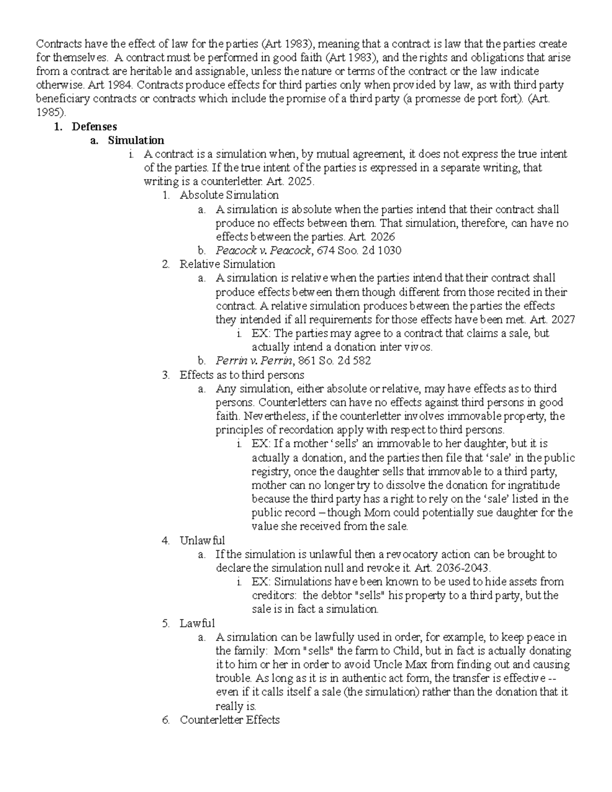 Outline - Contracts have the effect of law for the parties (Art 1983 ...