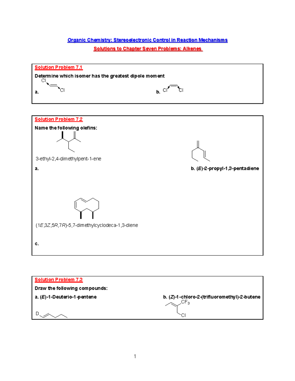 CHEM 241 Chapter 7 Alkenes Practice Problems - Organic Chemistry ...