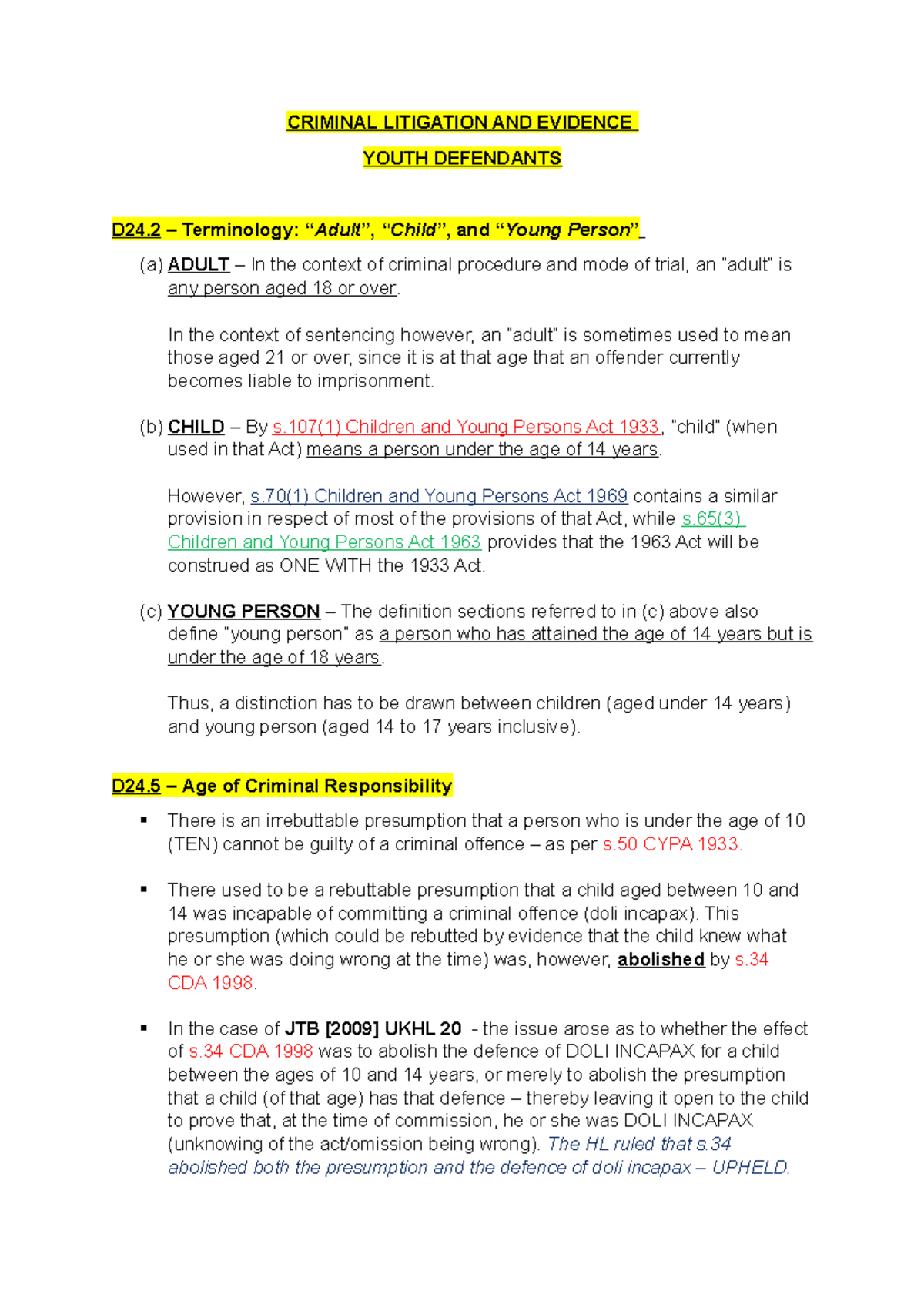 Crim Lit 20 - Youth Defendants (Relevant BCP Provisions Notes ...