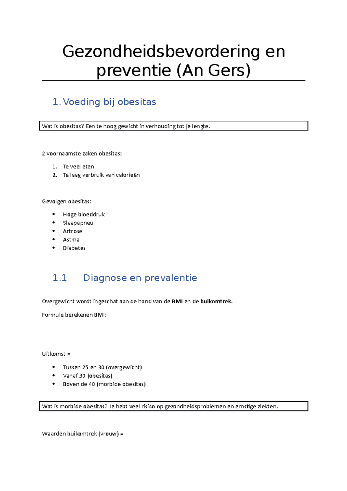 Samenvatting Gezondheidsbevordering En Preventie An Gers 1 Voeding