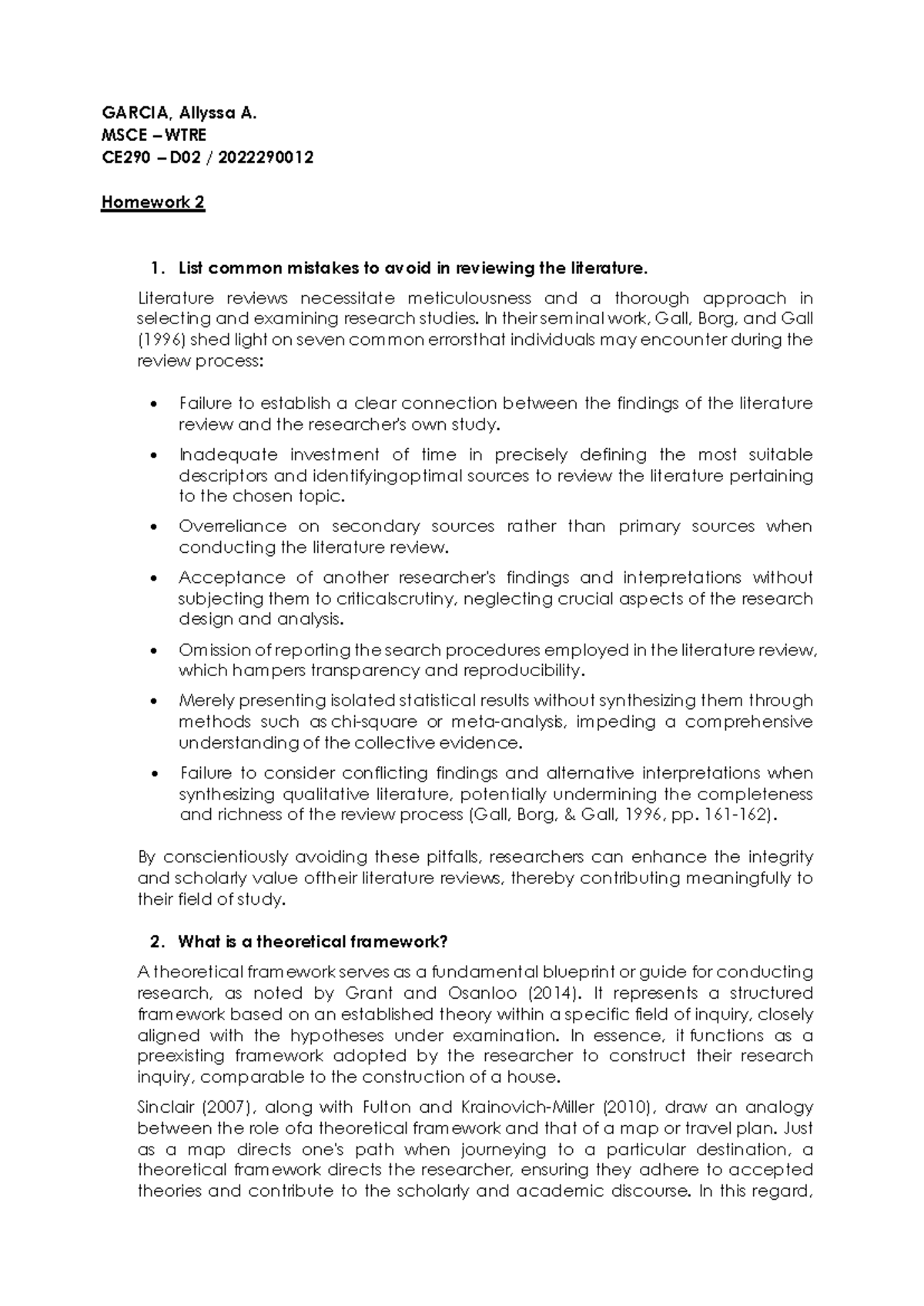 CE290 Homework 2 (Garcia, Allyssa) - GARCIA, Allyssa A. MSCE – WTRE ...