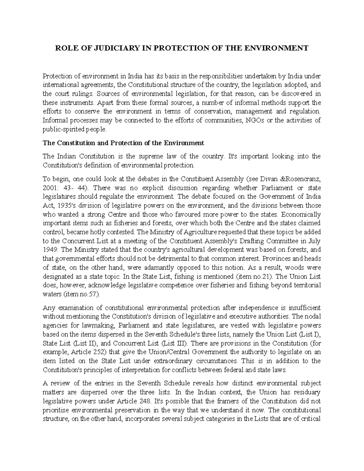 Role of Judiciary in Protection of the Environment - ROLE OF JUDICIARY ...