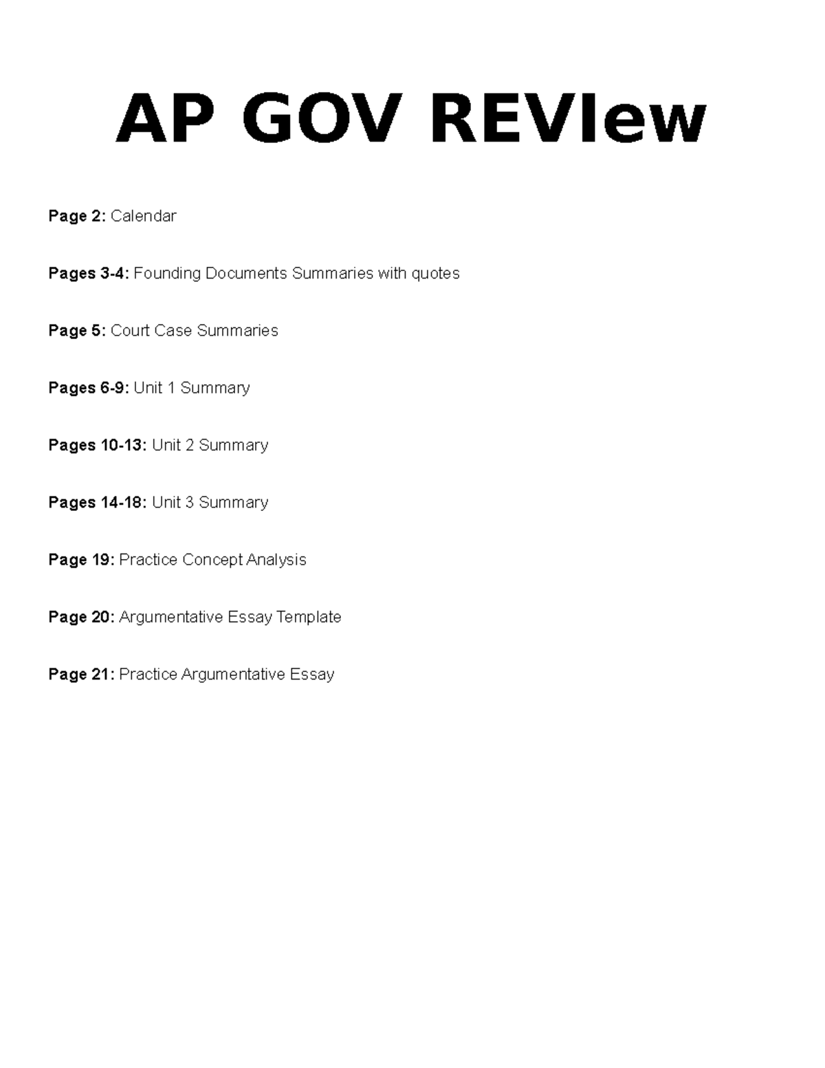 AP GOV Review Ultimate 1 1 AP GOV REVIew Page 2 Calendar Pages 3 