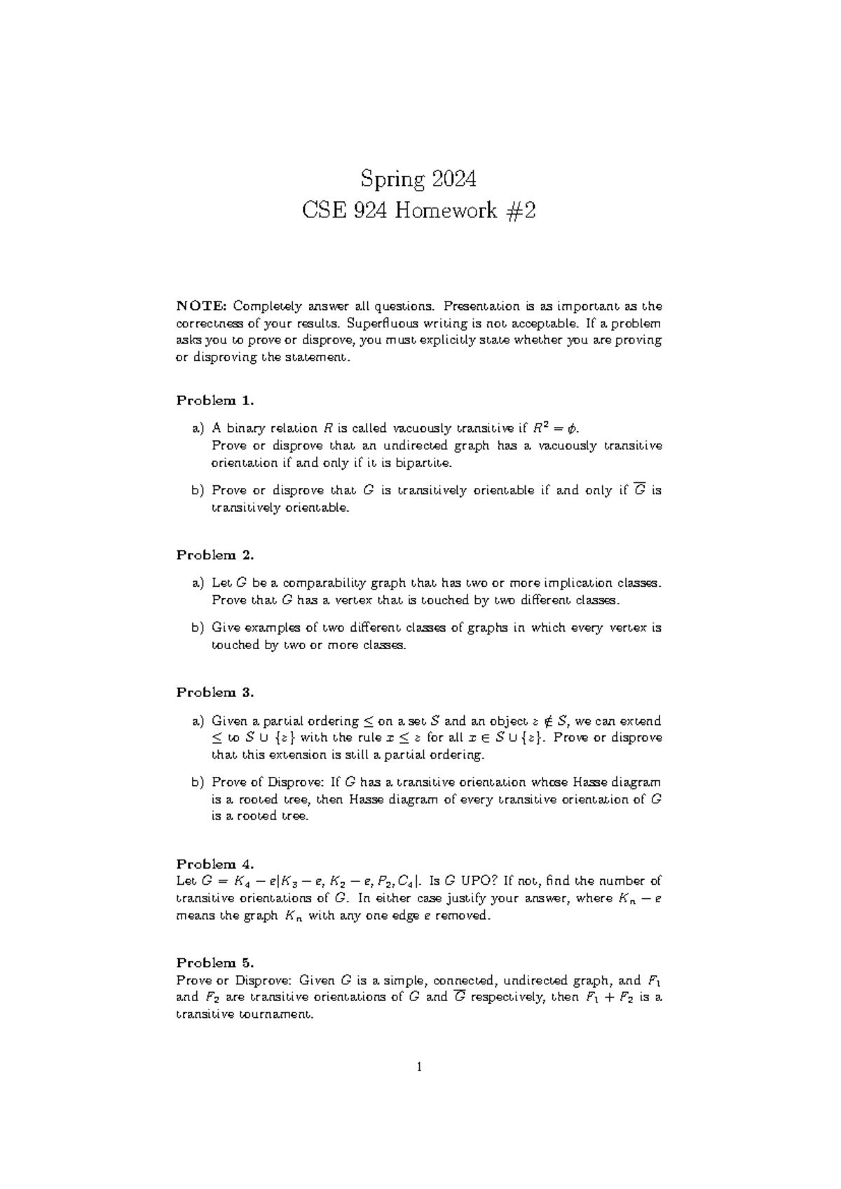 Hw2 Spring 2024 CSE 924 Homework NOTE Completely answer all