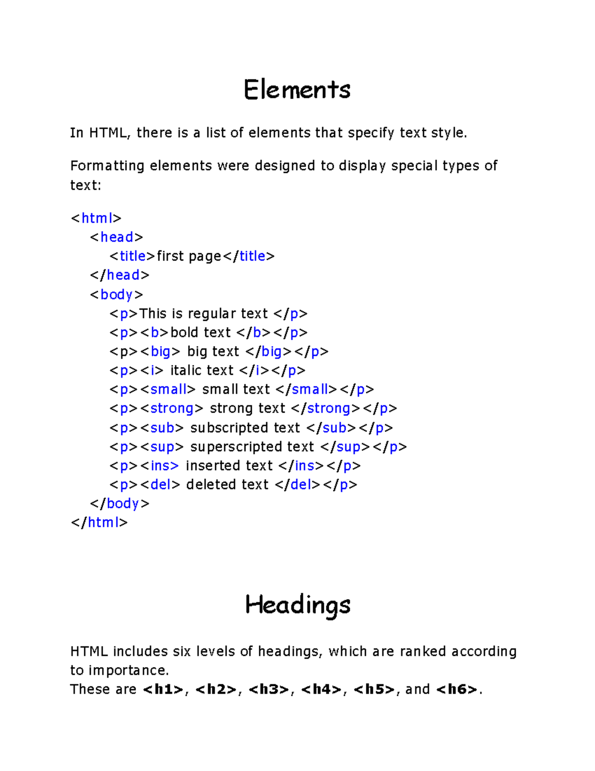 Elements, Headings, Comments -HTML - Elements In HTML, There Is A List ...